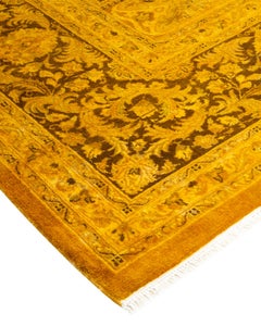 Overdyed Hand Knotted Wool Yellow Area Rug