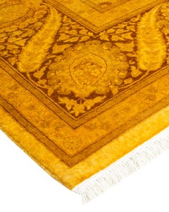 Overdyed Hand Knotted Wool Yellow Area Rug