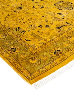 Overdyed Hand Knotted Wool Yellow Area Rug