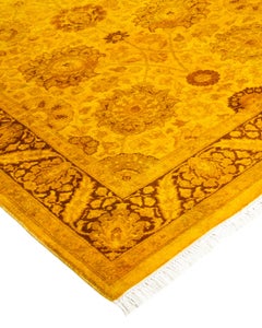 Overdyed Hand Knotted Wool Yellow Area Rug