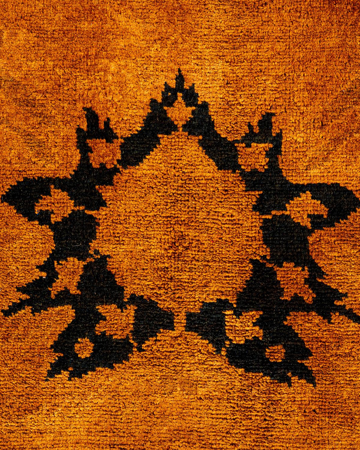 Pakistani Overdyed Hand Knotted Wool Orange Area Rug For Sale