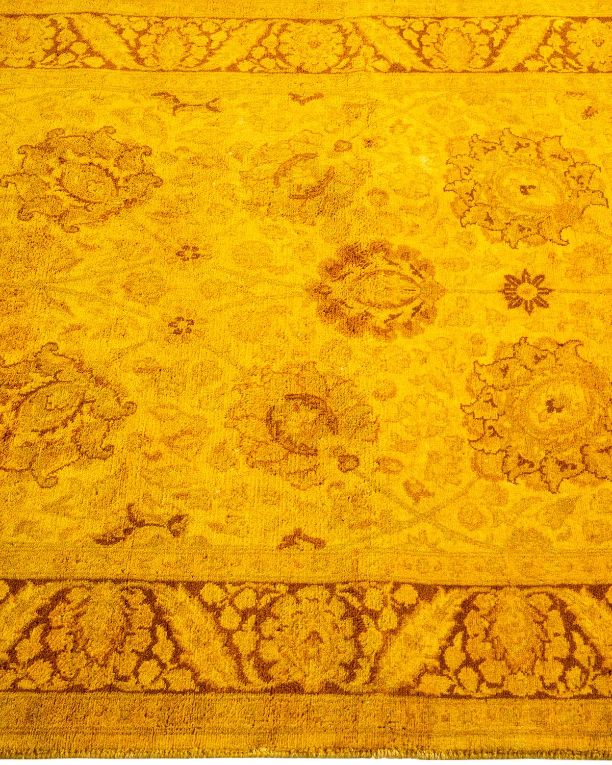 Overdyed Hand Knotted Wool Yellow Area Rug In New Condition For Sale In Norwalk, CT