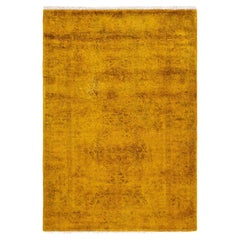 Overdyed Hand Knotted Wool Yellow Area Rug