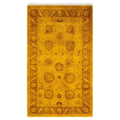 Overdyed Hand Knotted Wool Yellow Area Rug