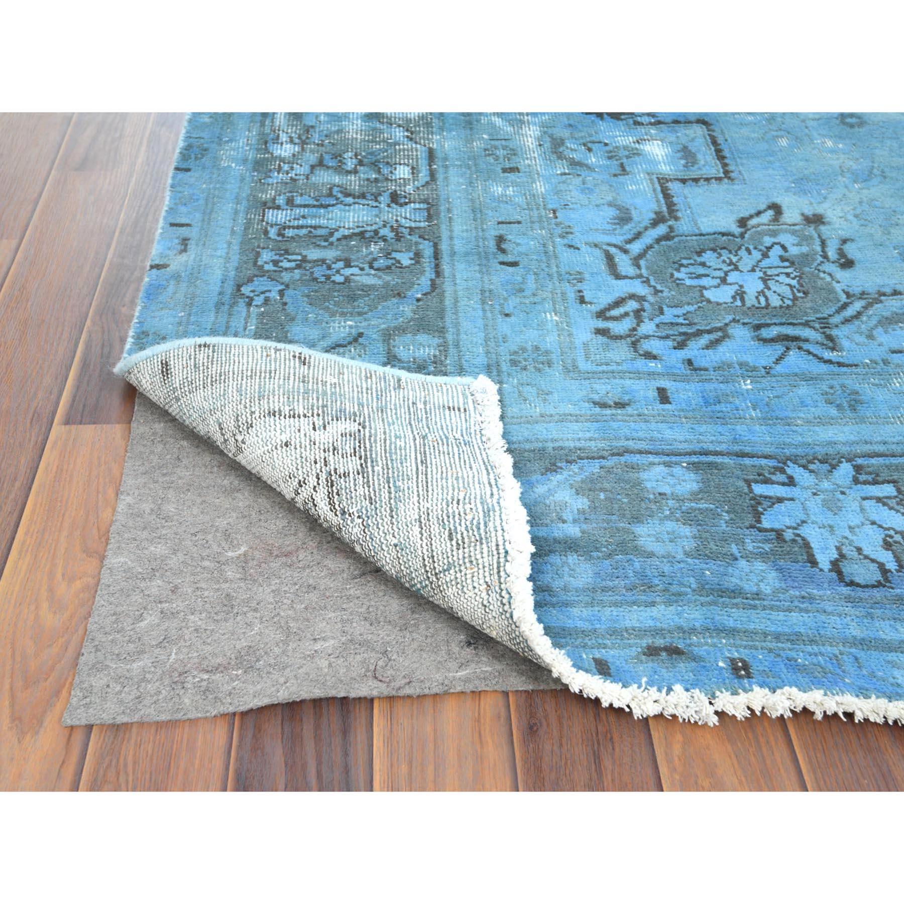 Mid-20th Century Overdyed Light Blue, Vintage Persian Tabriz, Distressed, Wool Hand Knotted Rug