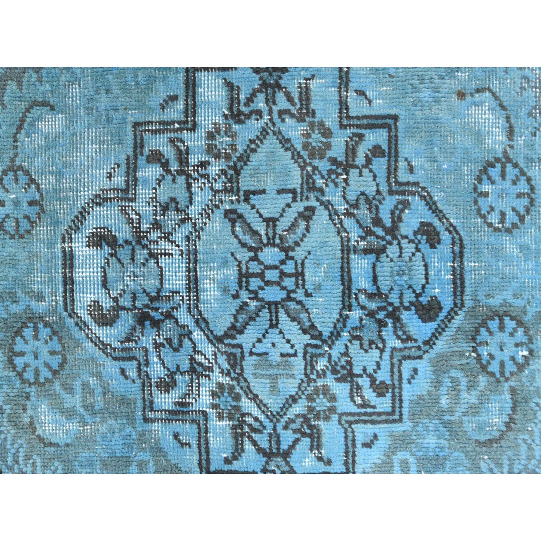Overdyed Light Blue, Vintage Persian Tabriz, Distressed, Wool Hand Knotted Rug 4