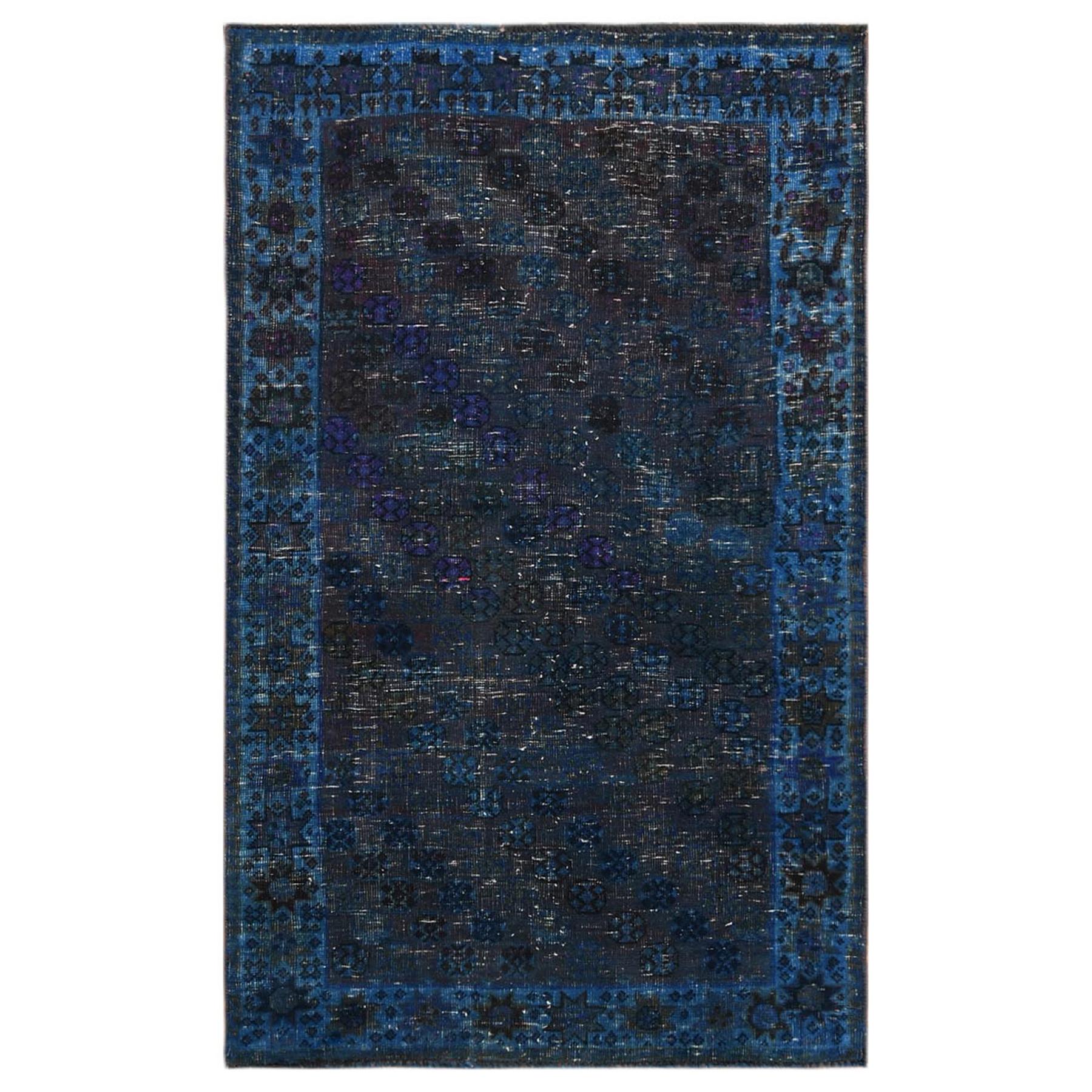 Vintage Overdyed Patchwork Tabriz Worn Down Pure Wool Handmade Oversize