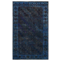 Overdyed Navy Blue Vintage Persian Qashqai Worn Down Pure Wool Hand Knotted Rug Overdyed Navy Blue Vintage Persian Qashqai Worn Down Pure Wool Hand Knotted Rug