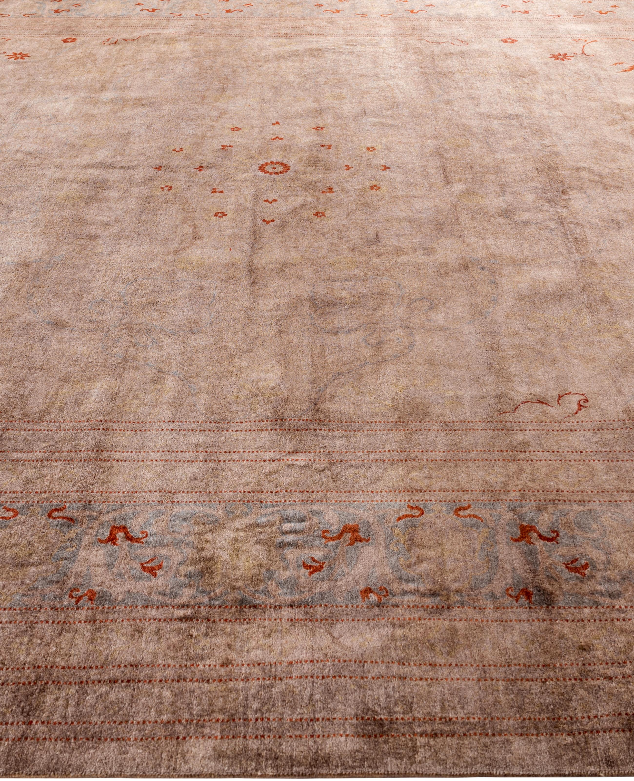Hand-Knotted Overdyed One-of-a-Kind Wool Beige Area Rug 10' 1