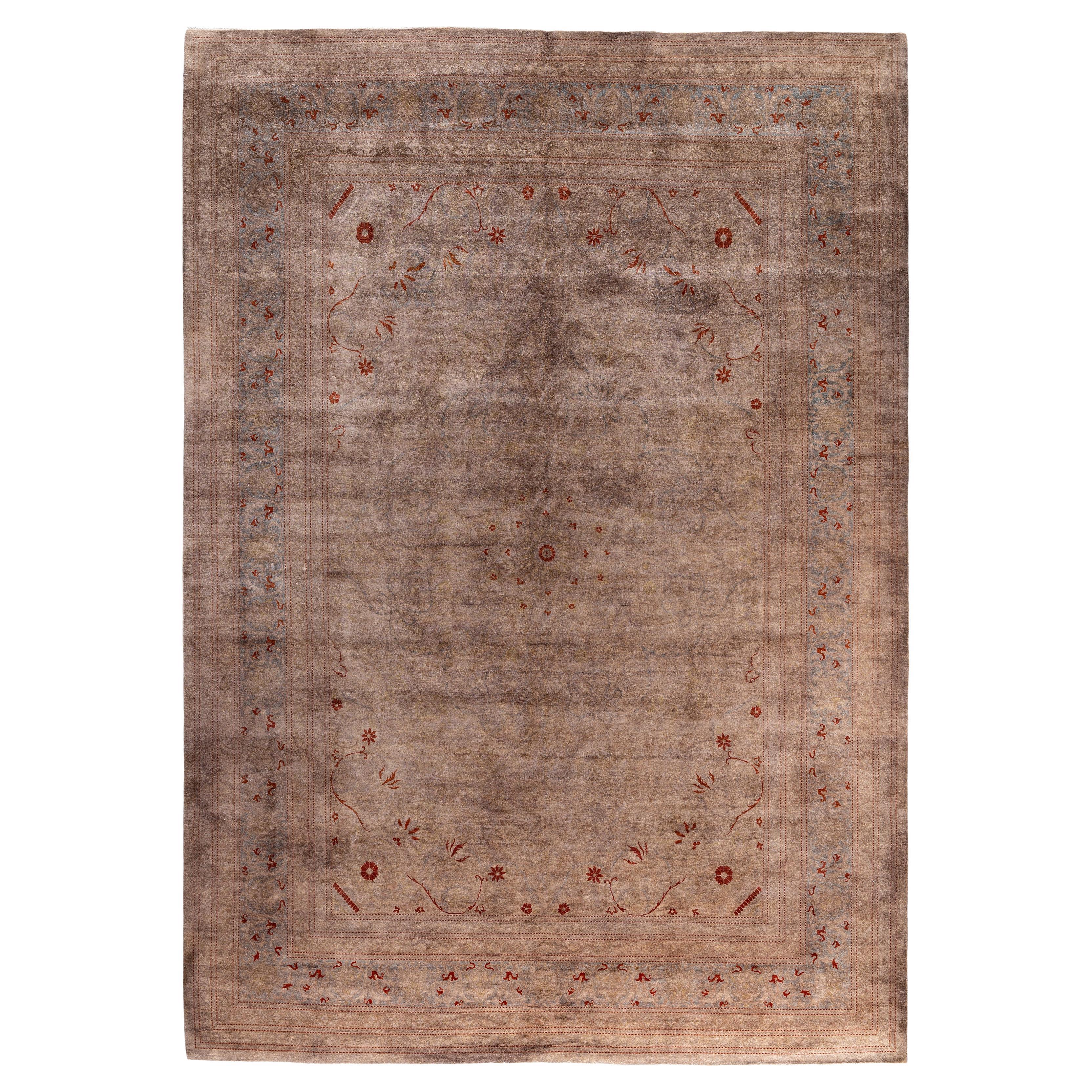 Overdyed One-of-a-Kind Wool Beige Area Rug 10' 1" x 14' 4" For Sale