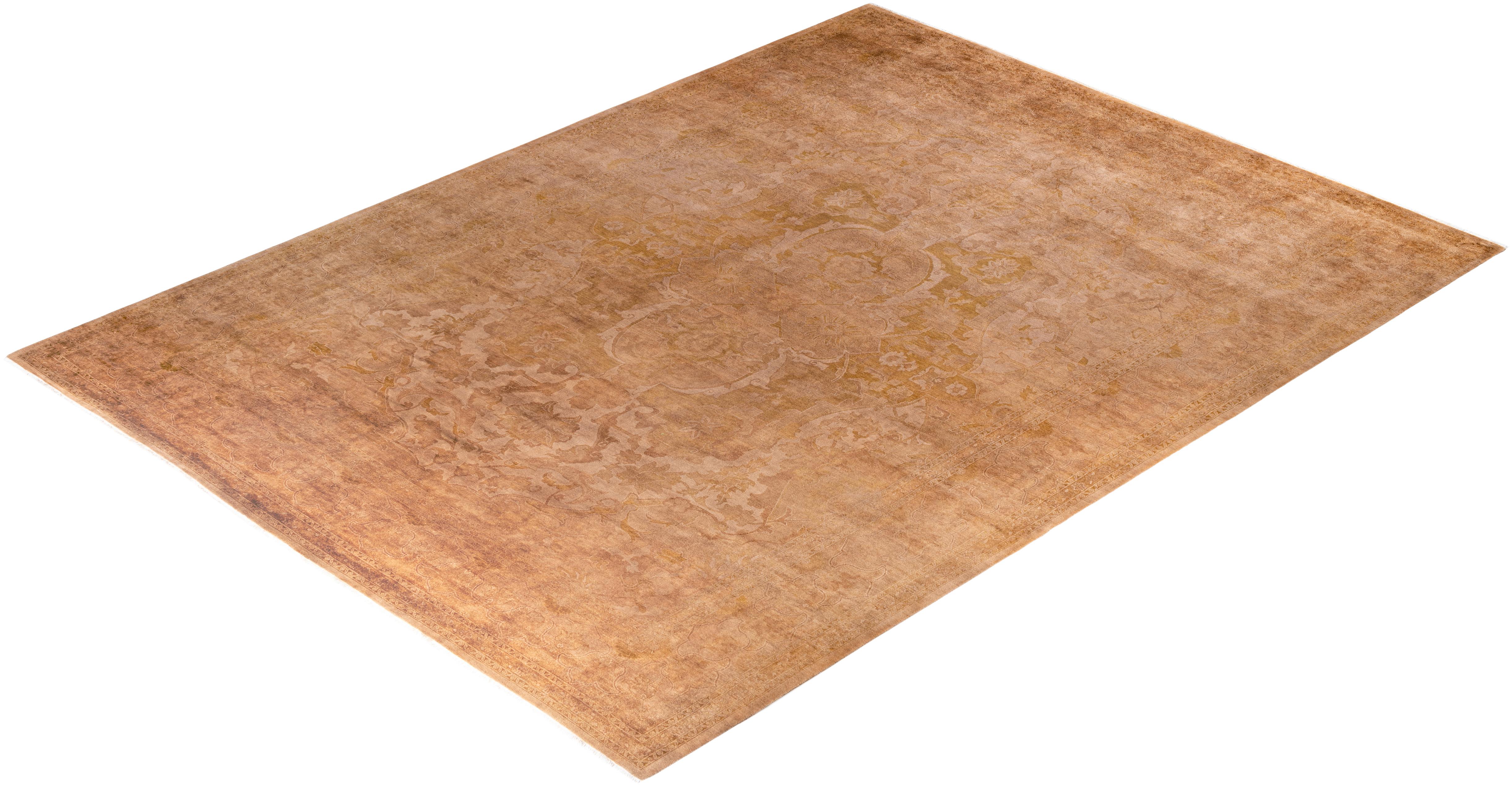 Overdyed Einzigartige Wolle Beige Bereich Teppich 10' 3