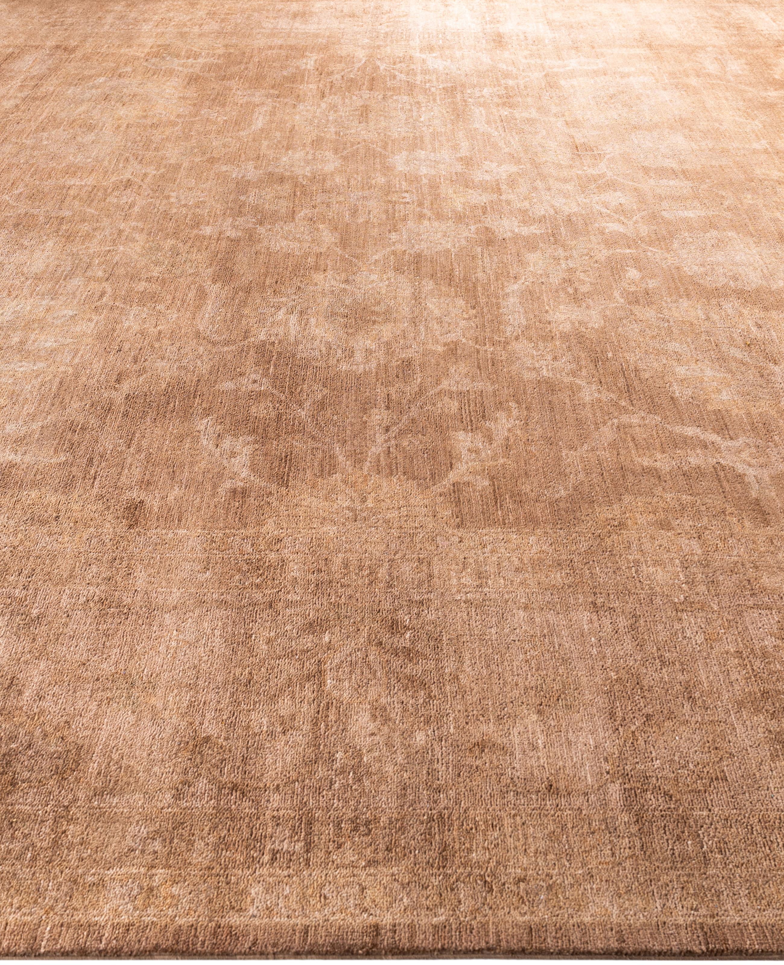 Hand-Knotted Overdyed One-of-a-Kind Wool Beige Area Rug 12' 1