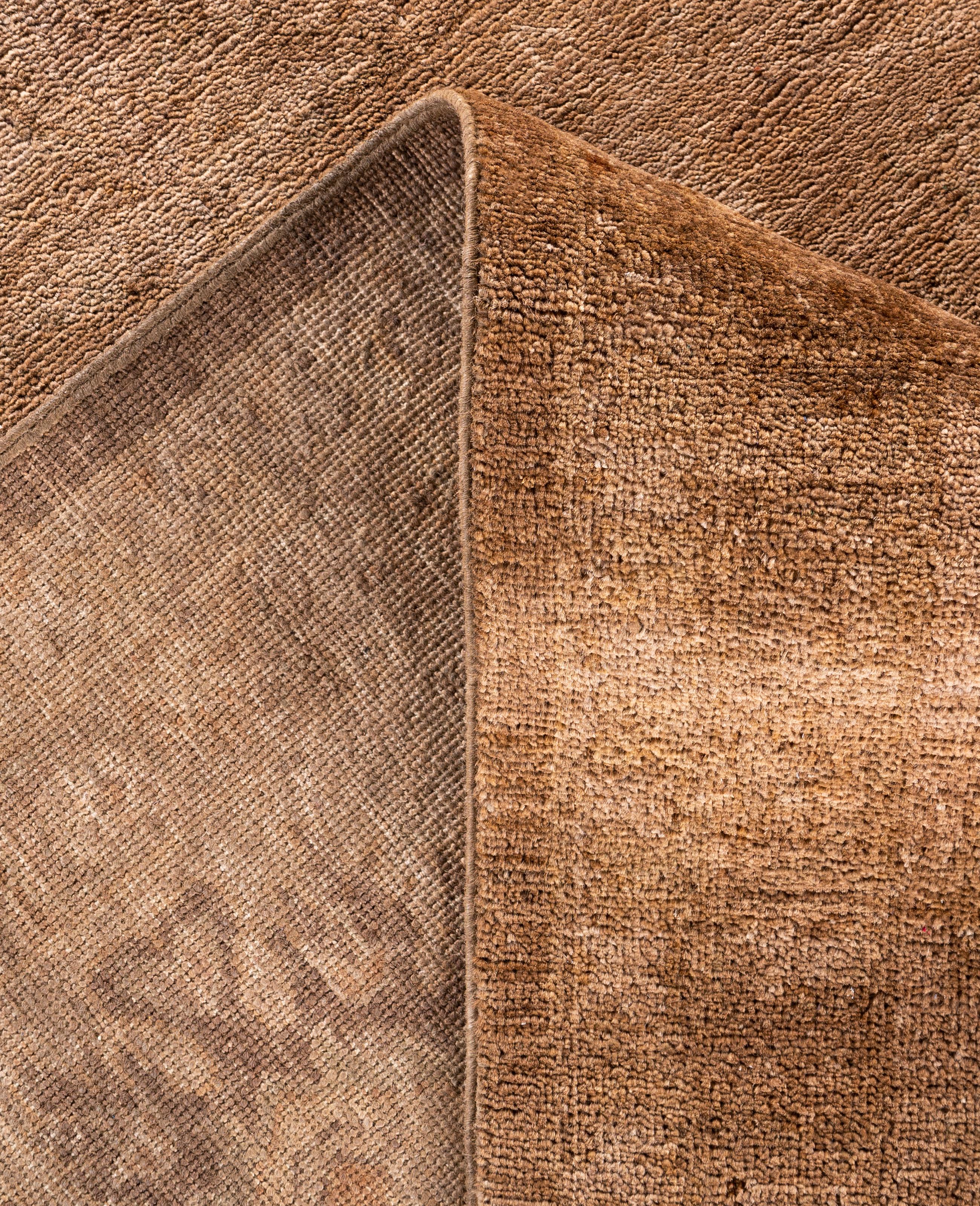 Contemporary Overdyed One-of-a-Kind Wool Beige Area Rug 12' 1