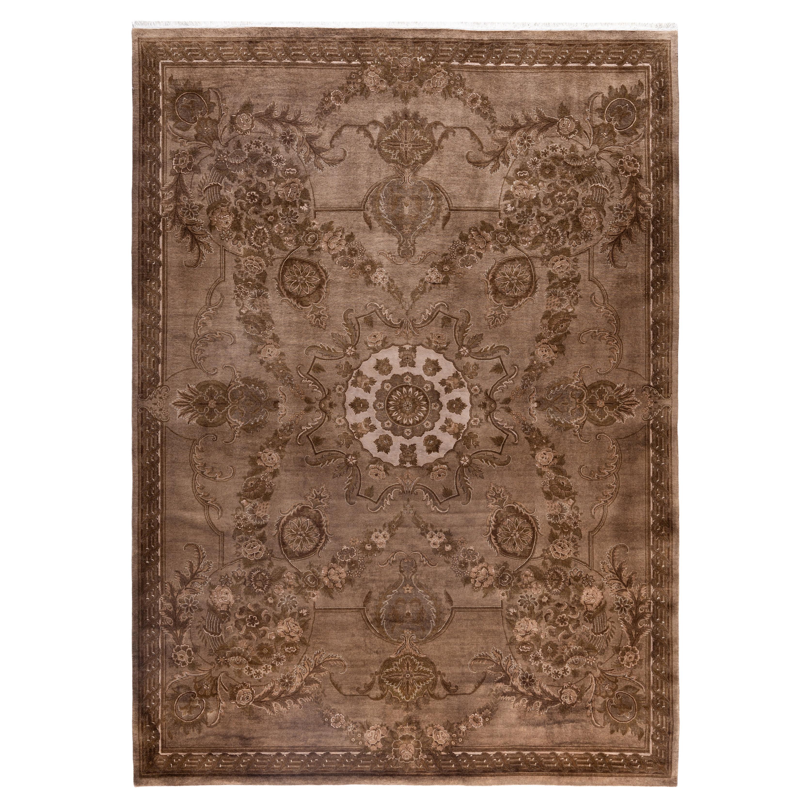 Alfombra de lana Overdyed Única Beige 8' 2" x 11' 4"
