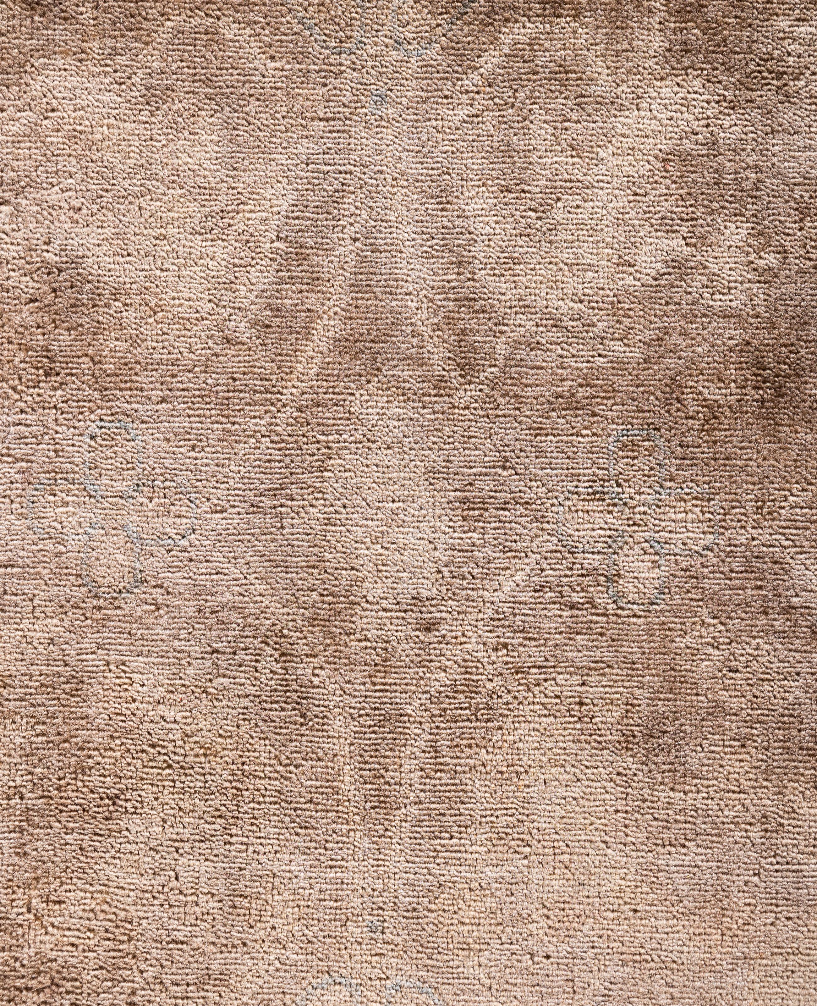 Pakistanais Tapis de zone en laine beige surteintée, unique en son genre, 9' 0