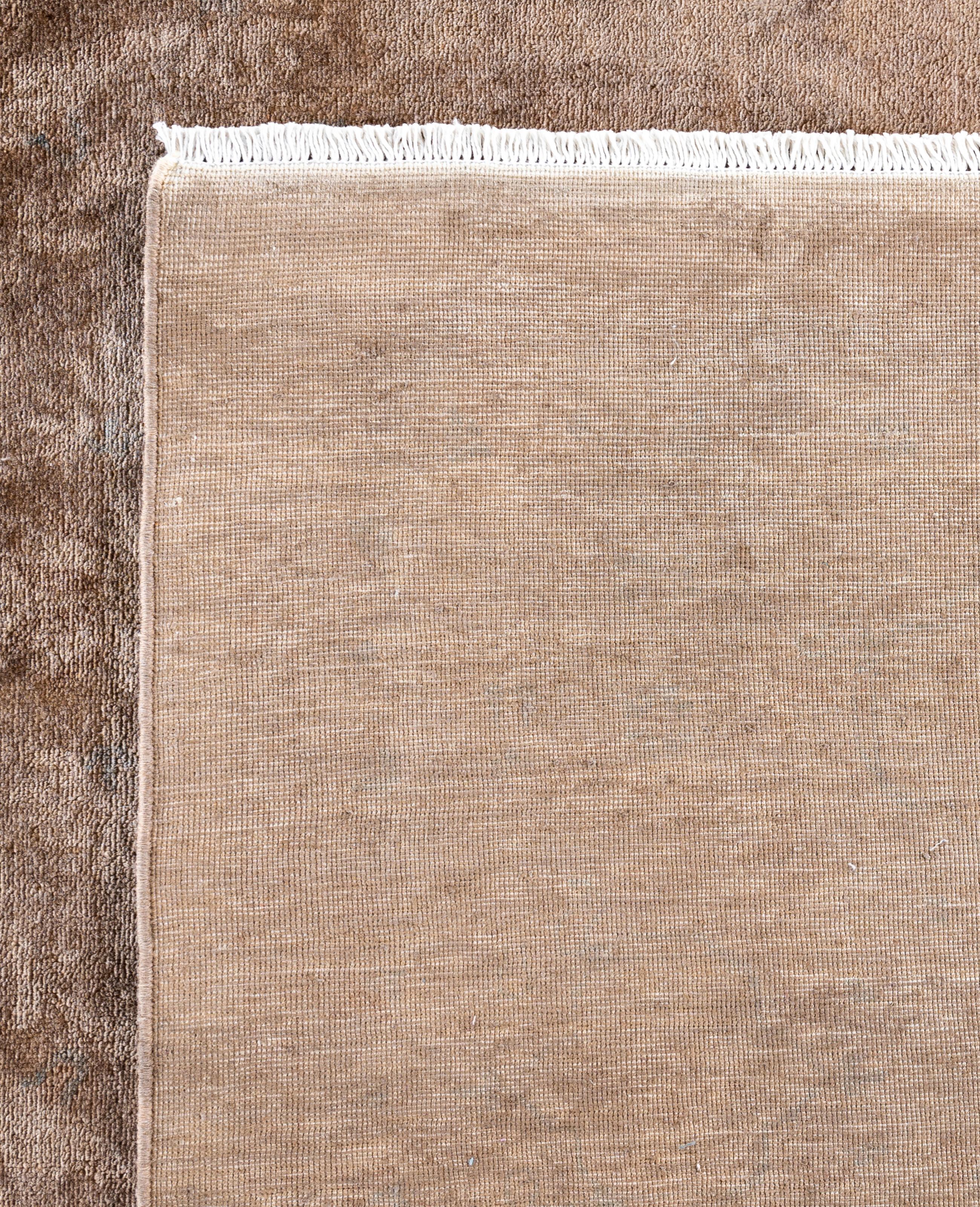 Tapis de zone en laine beige surteintée, unique en son genre, 9' 0