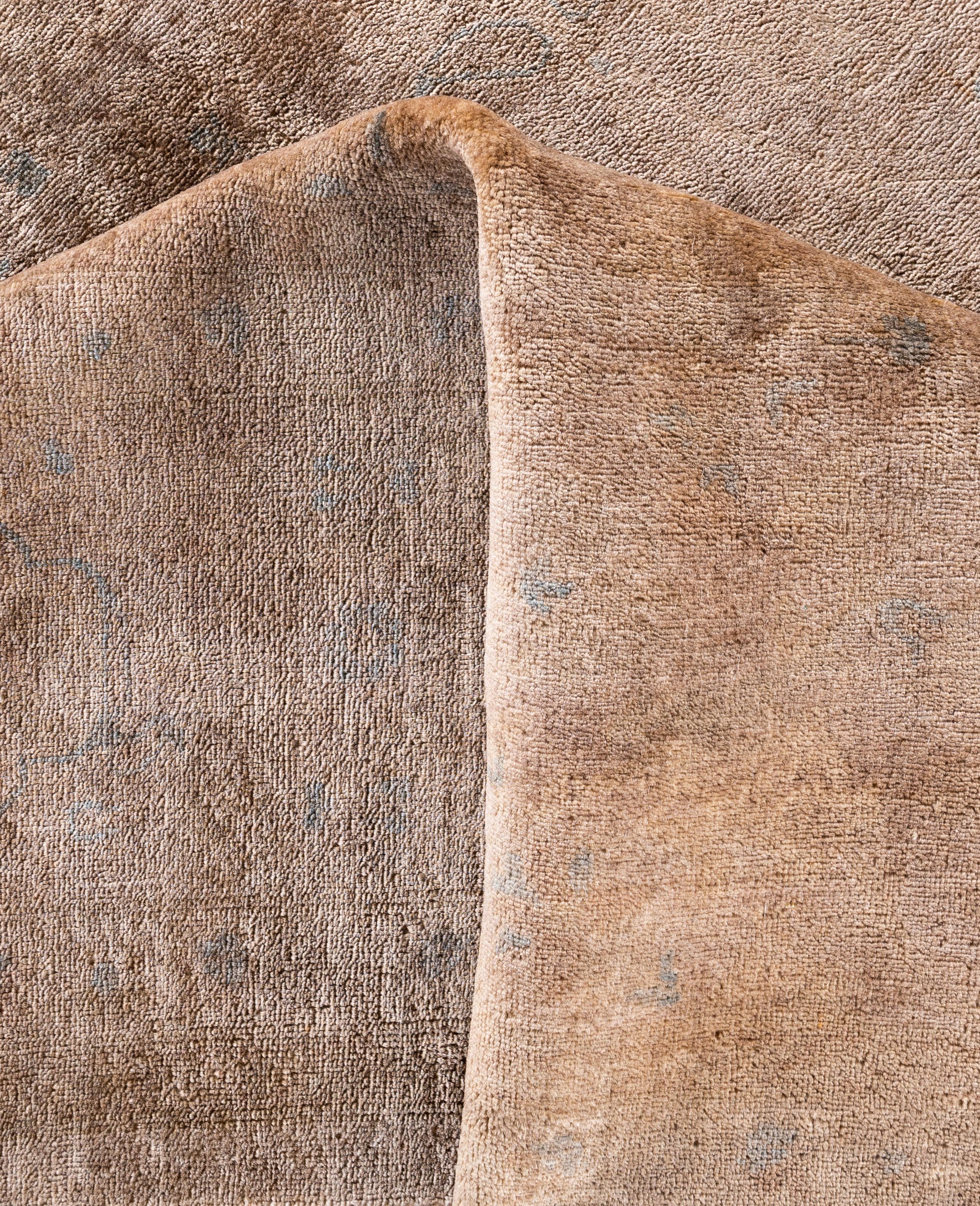 Laine Tapis de zone en laine beige surteintée, unique en son genre, 9' 0