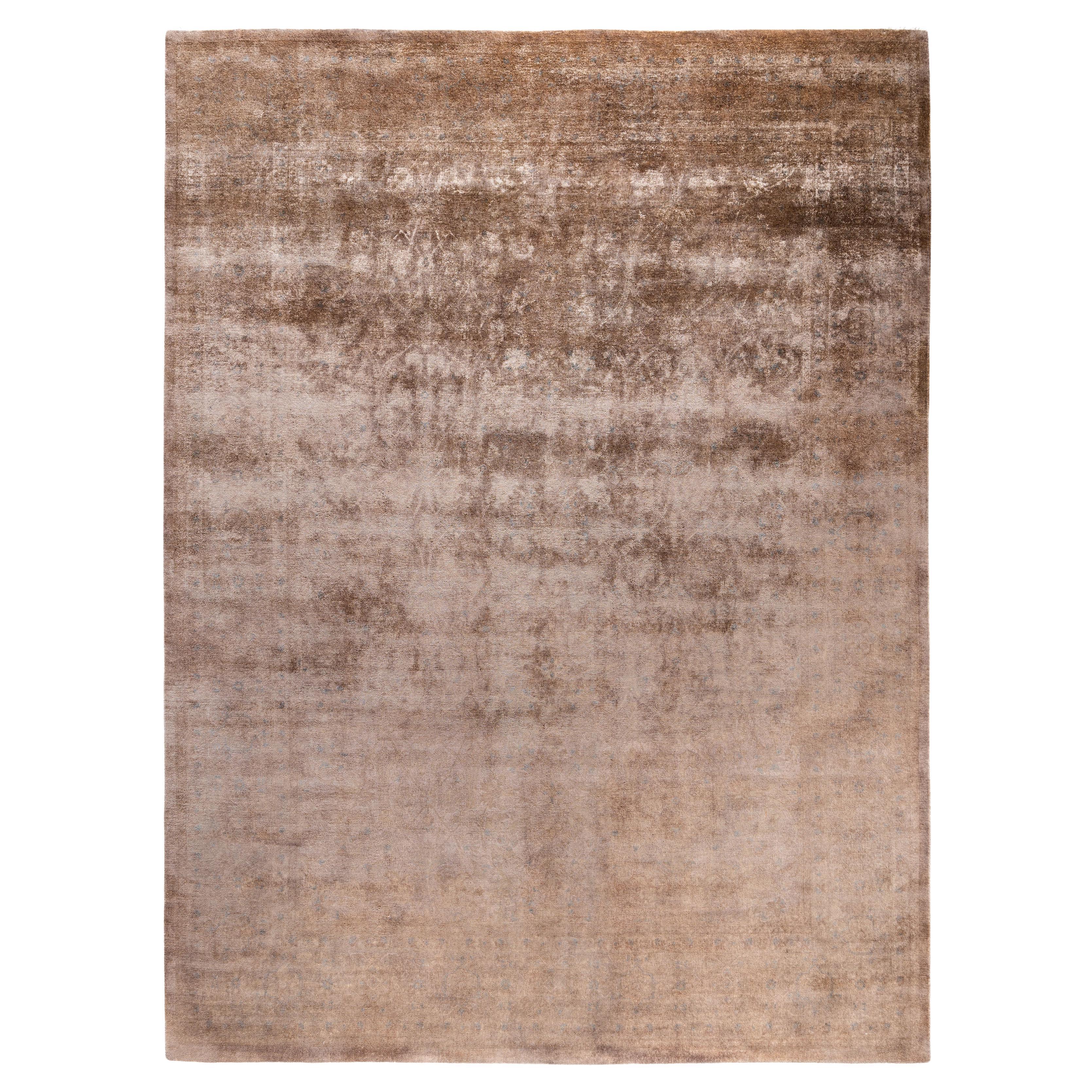 Tappeto da giardino beige in lana unico Overdyed 9' 0" x 11' 10"