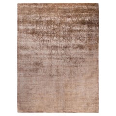 Tapis de zone en laine beige surteintée, unique en son genre, 9' 0" x 11' 10".