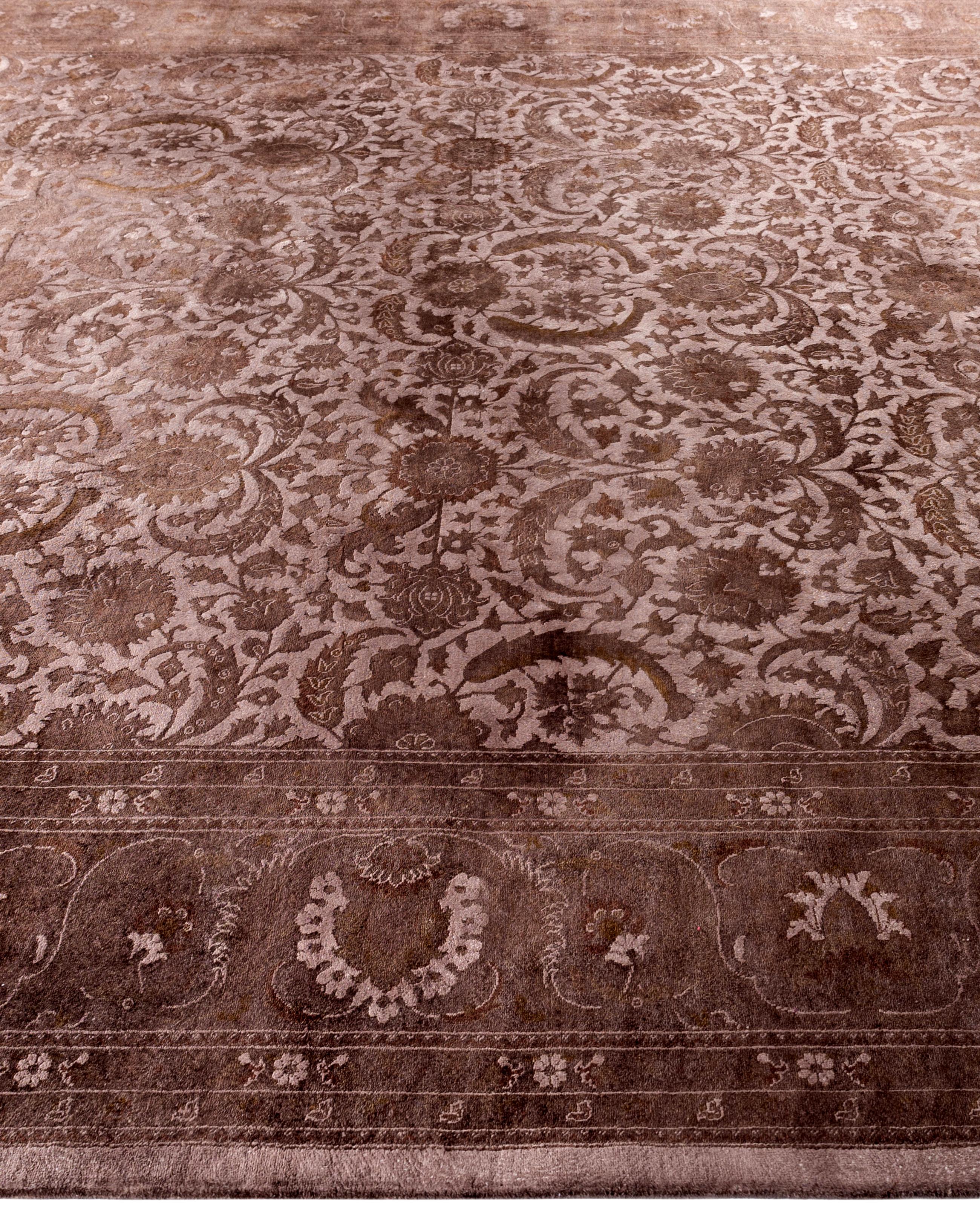 Annodato a mano Tappeto da giardino beige in lana Overdyed One-of-a-Kind 9' 3