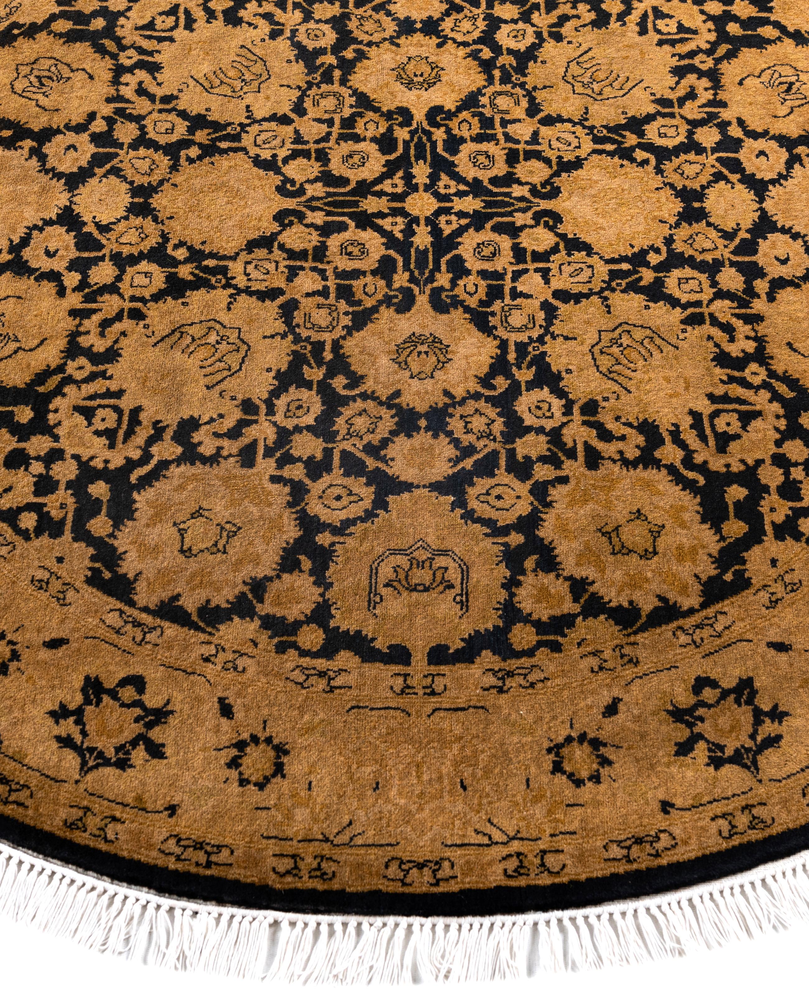 Hand-Knotted Overdyed One-of-a-Kind Wool Beige Round Area Rug 4' 1