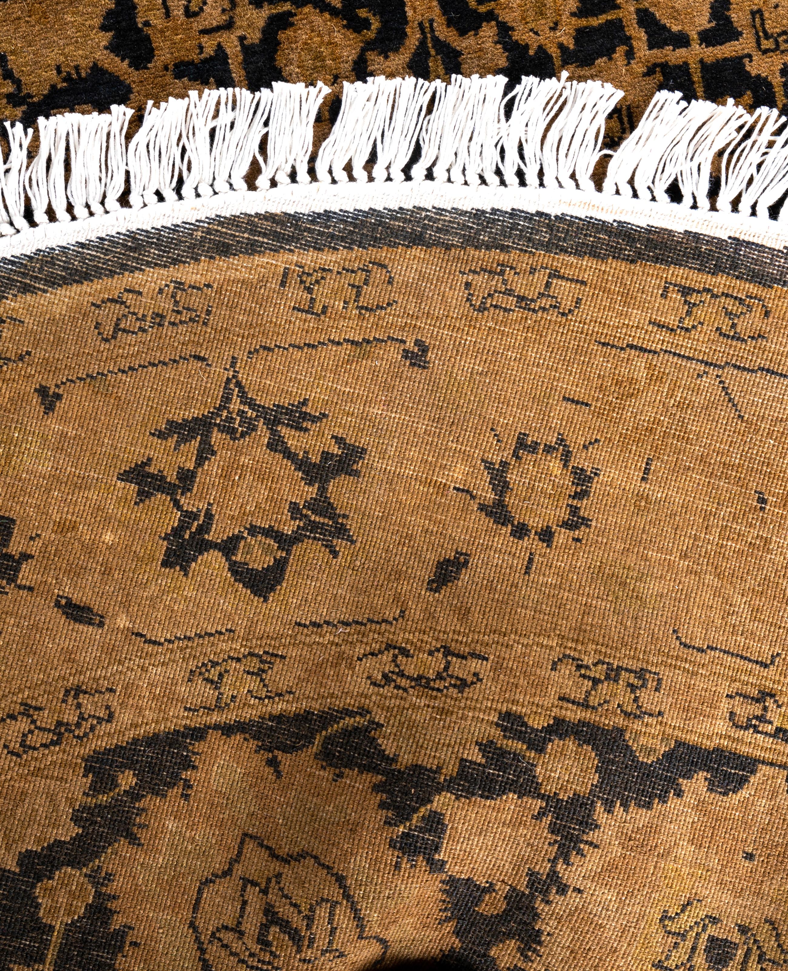 Overdyed One-of-a-Kind Wool Beige Round Area Rug 4' 1