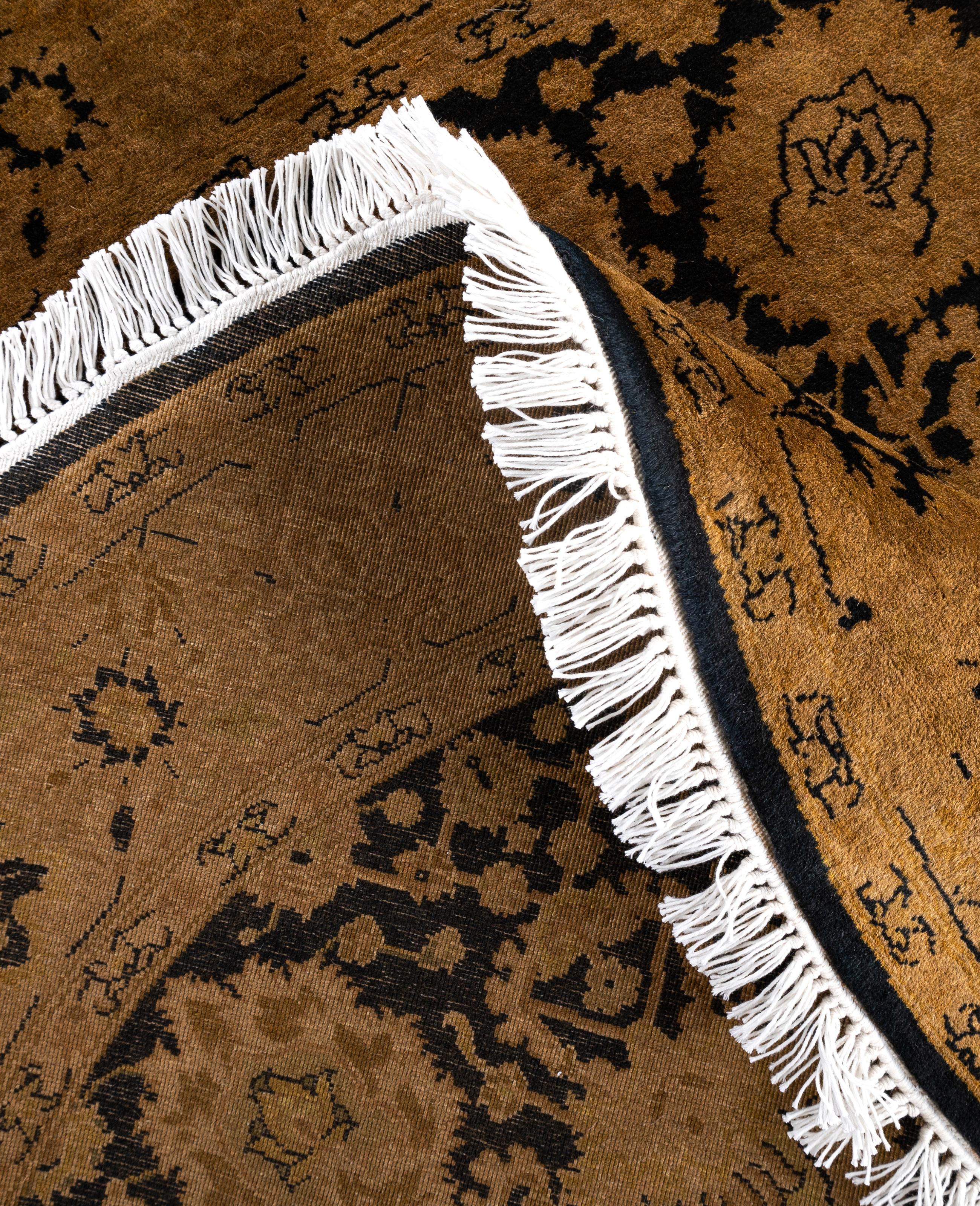 Contemporary Overdyed One-of-a-Kind Wool Beige Round Area Rug 4' 1