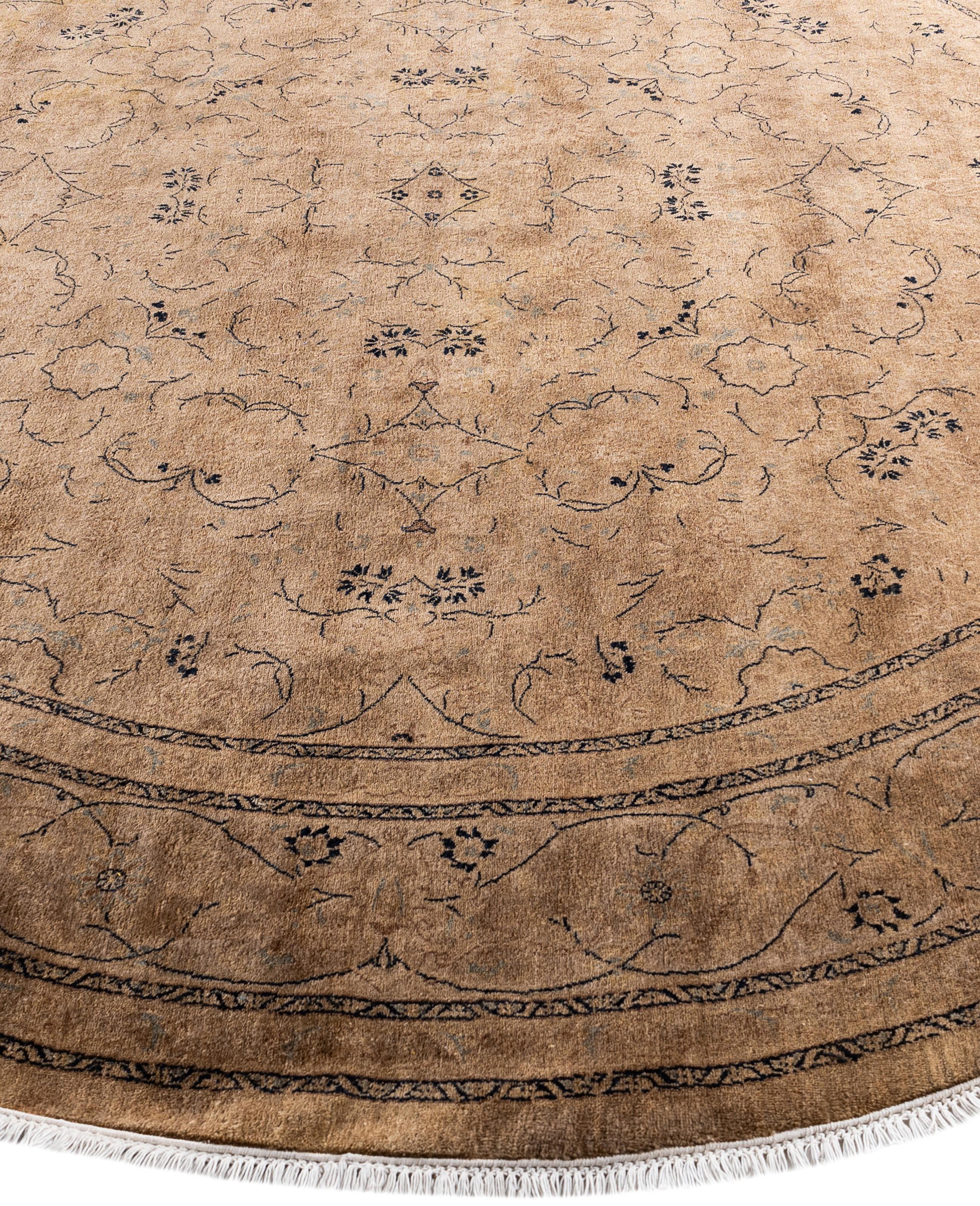 Annodato a mano Tappeto tondo in lana beige Overdyed One-of-a-Kind 8' 1