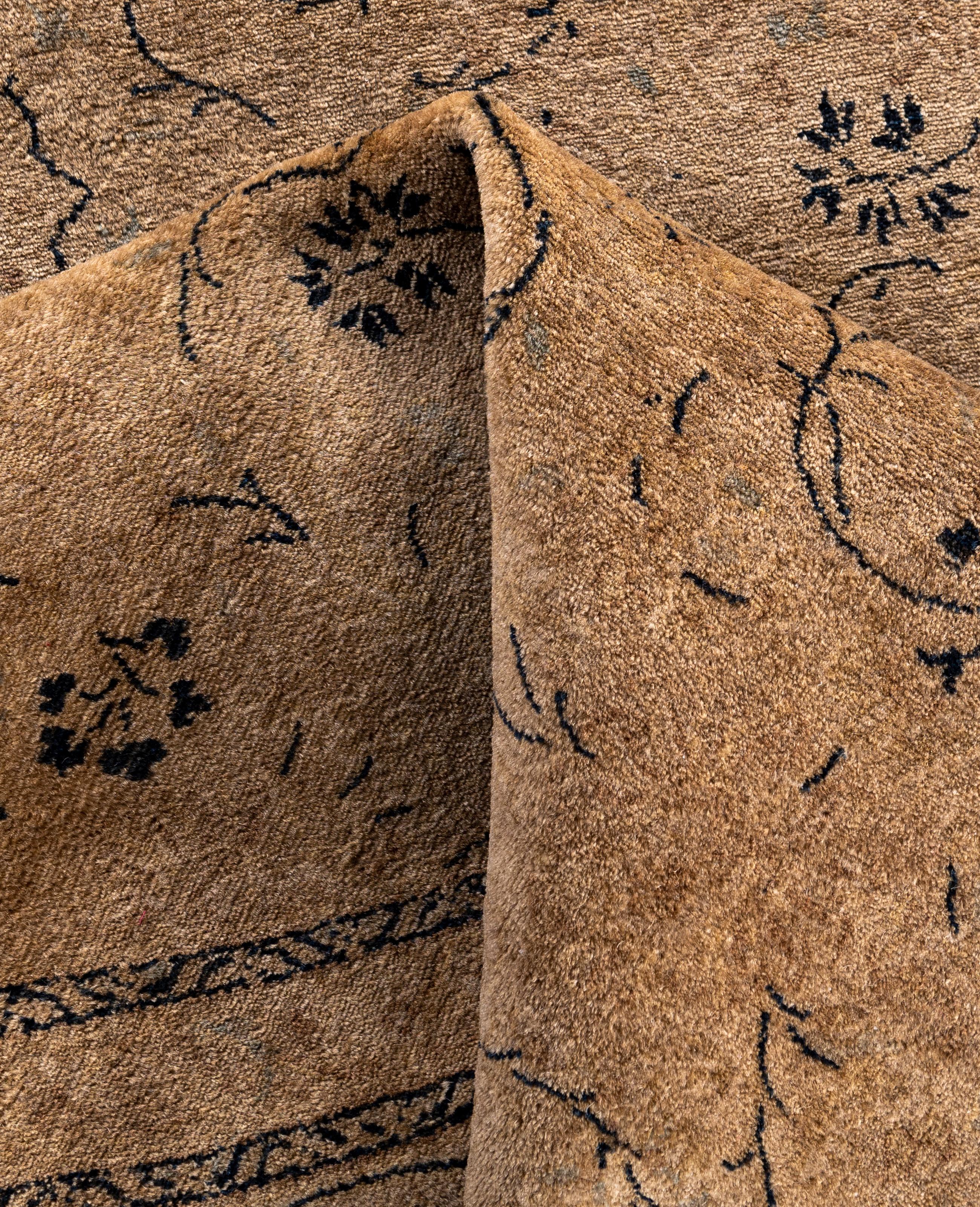 Lana Tappeto tondo in lana beige Overdyed One-of-a-Kind 8' 1