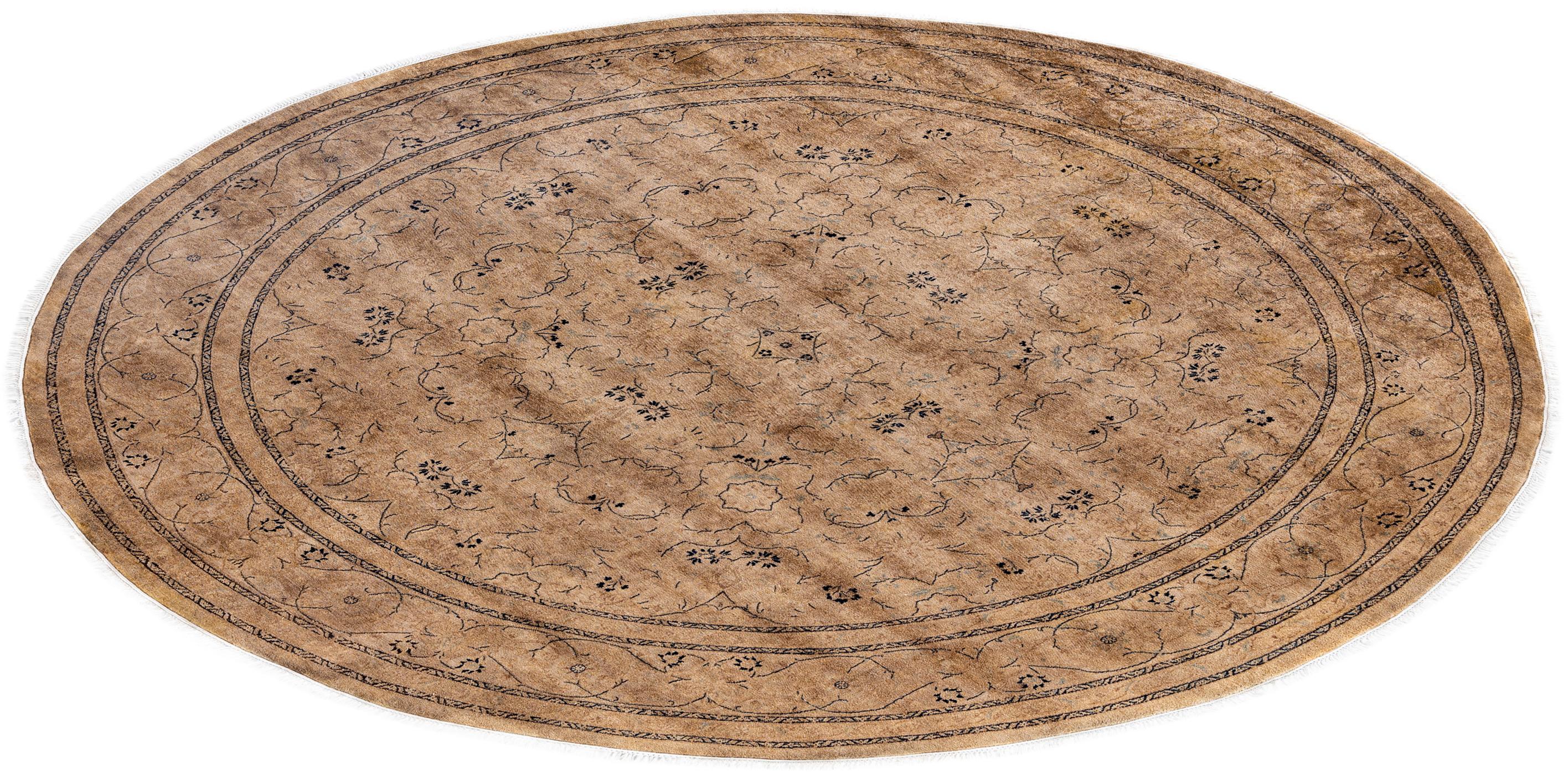 Tappeto tondo in lana beige Overdyed One-of-a-Kind 8' 1