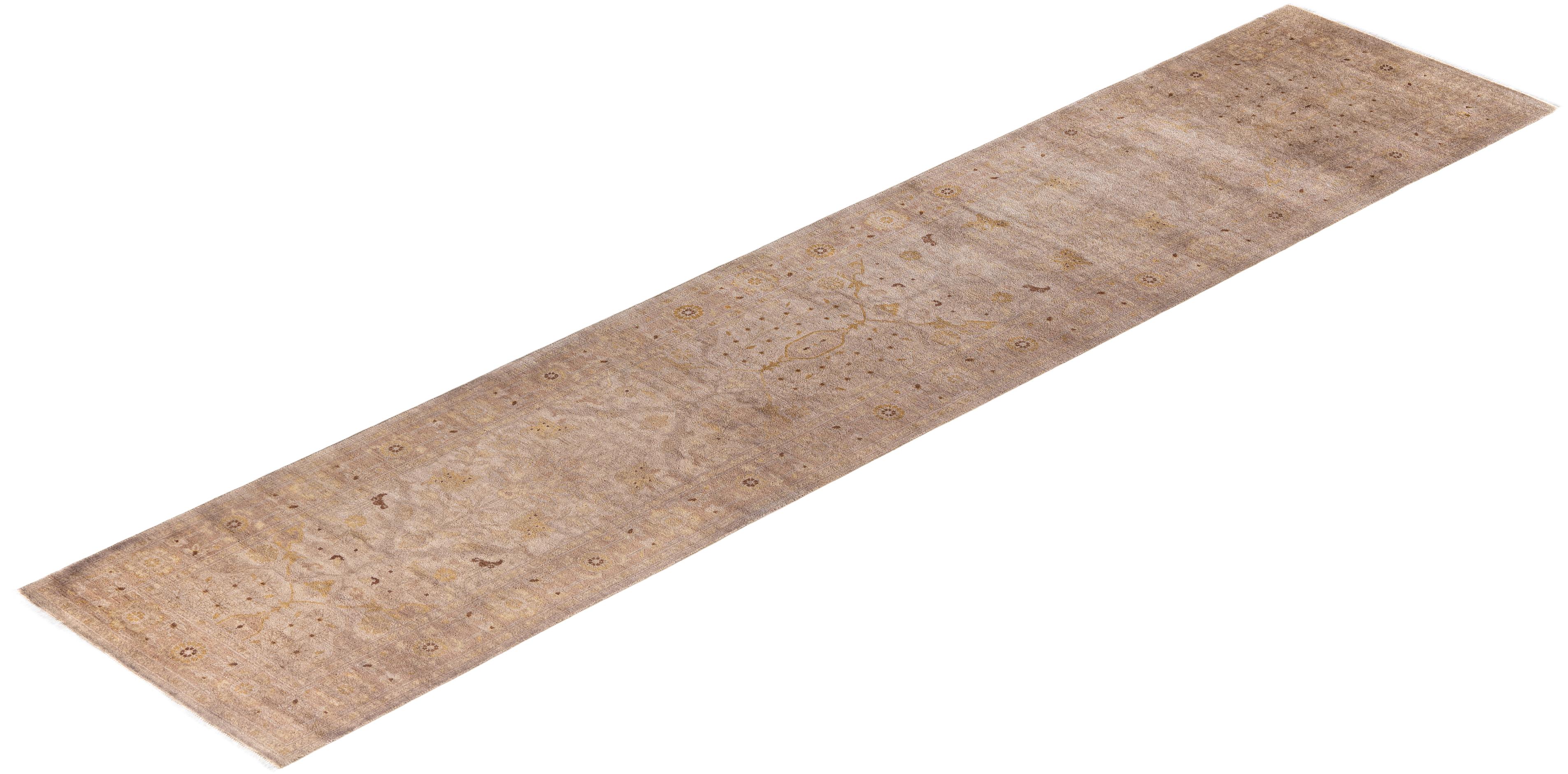 Overdyed Einzigartige Wolle Beige Läufer 2' 6