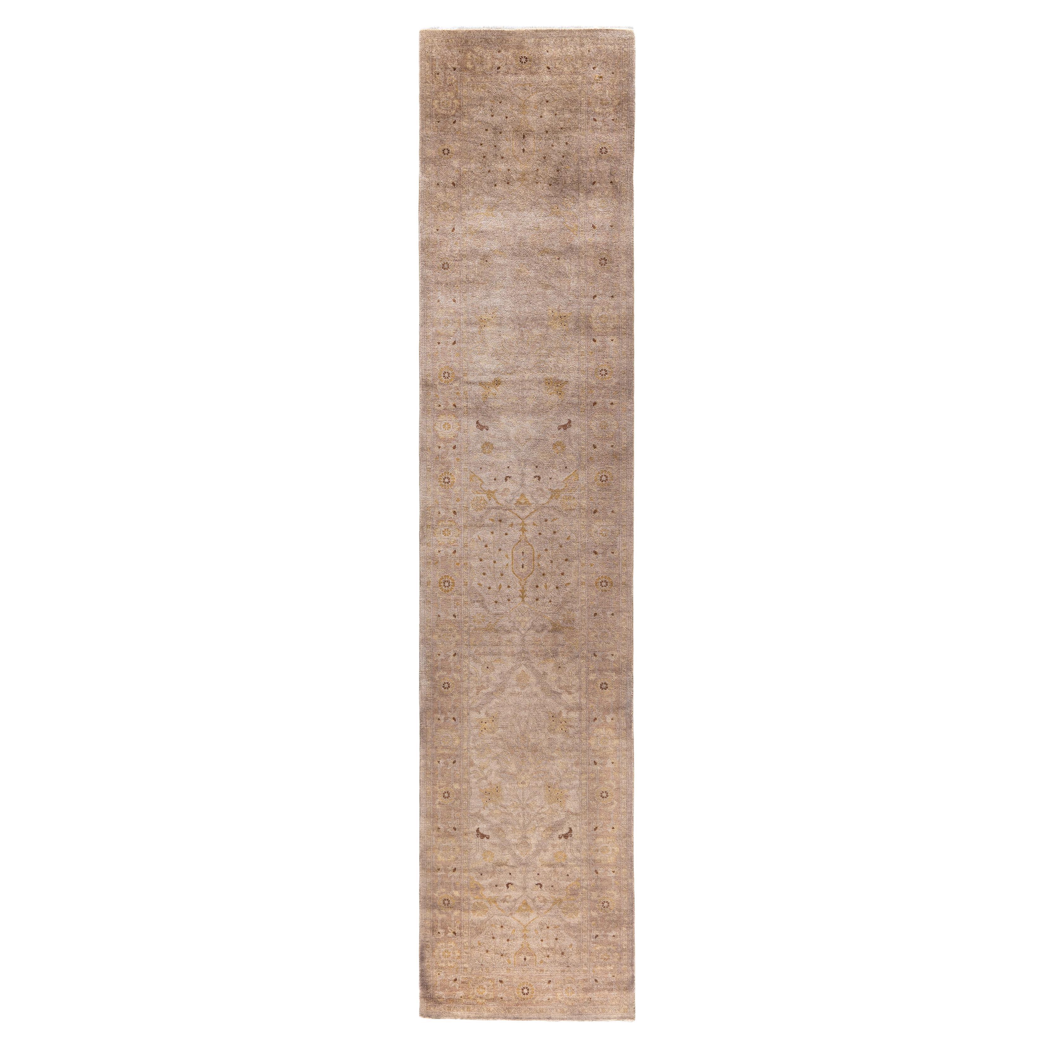 Runner beige in lana tinto in capo unico 2' 6" x 12' 1"