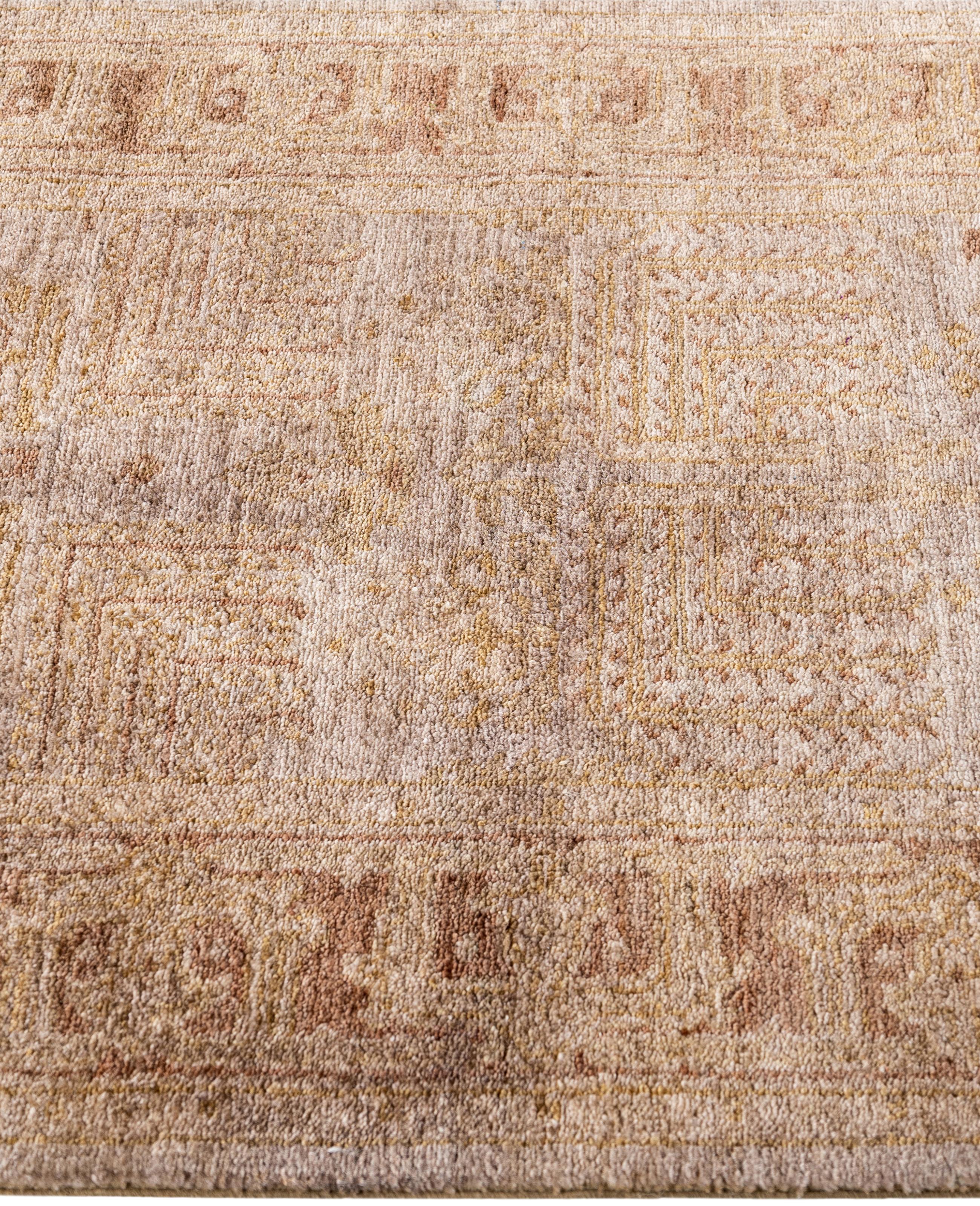 Annodato a mano Runner beige in lana tinta unita 2' 7