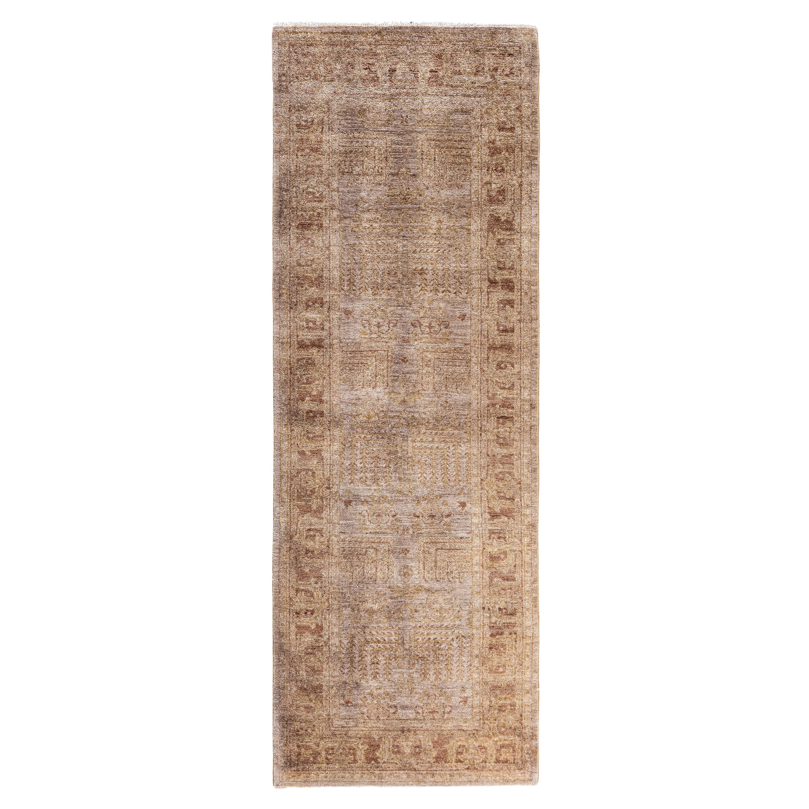 Runner beige in lana tinta unita 2' 7" x 7' 9" in vendita