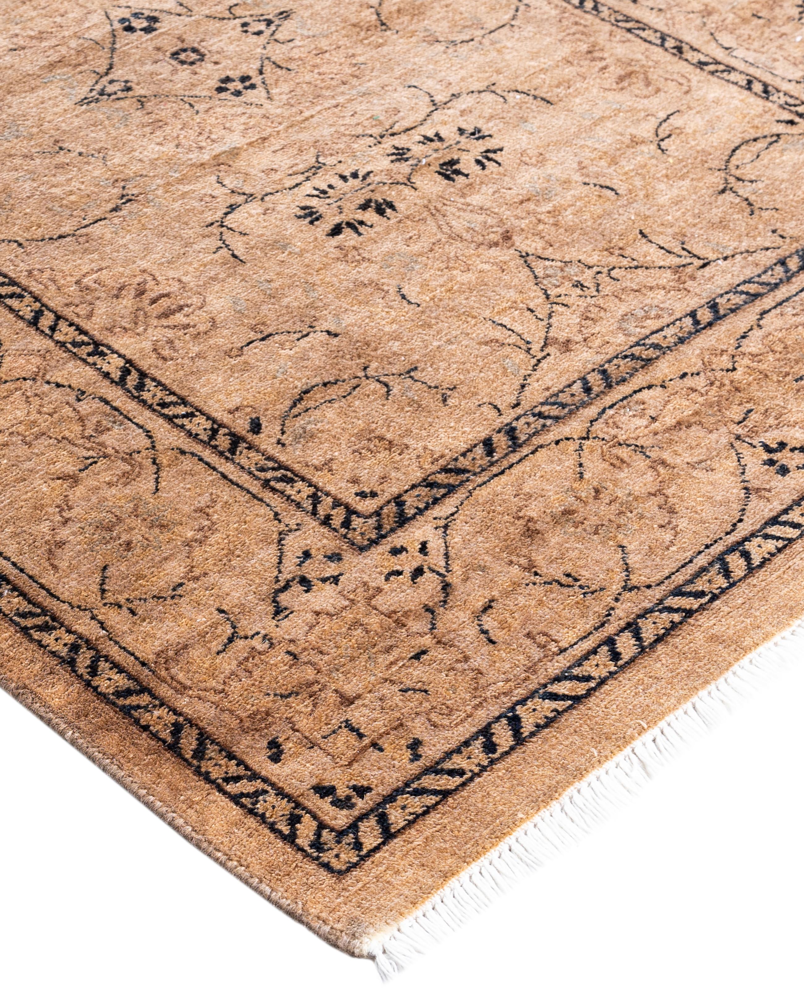 Over-dyed area rugs are created by taking vintage or traditional rugs and applying a vibrant, monochromatic dye over the existing patterns. This technique results in a bold, modern aesthetic while preserving the intricate designs beneath, blending