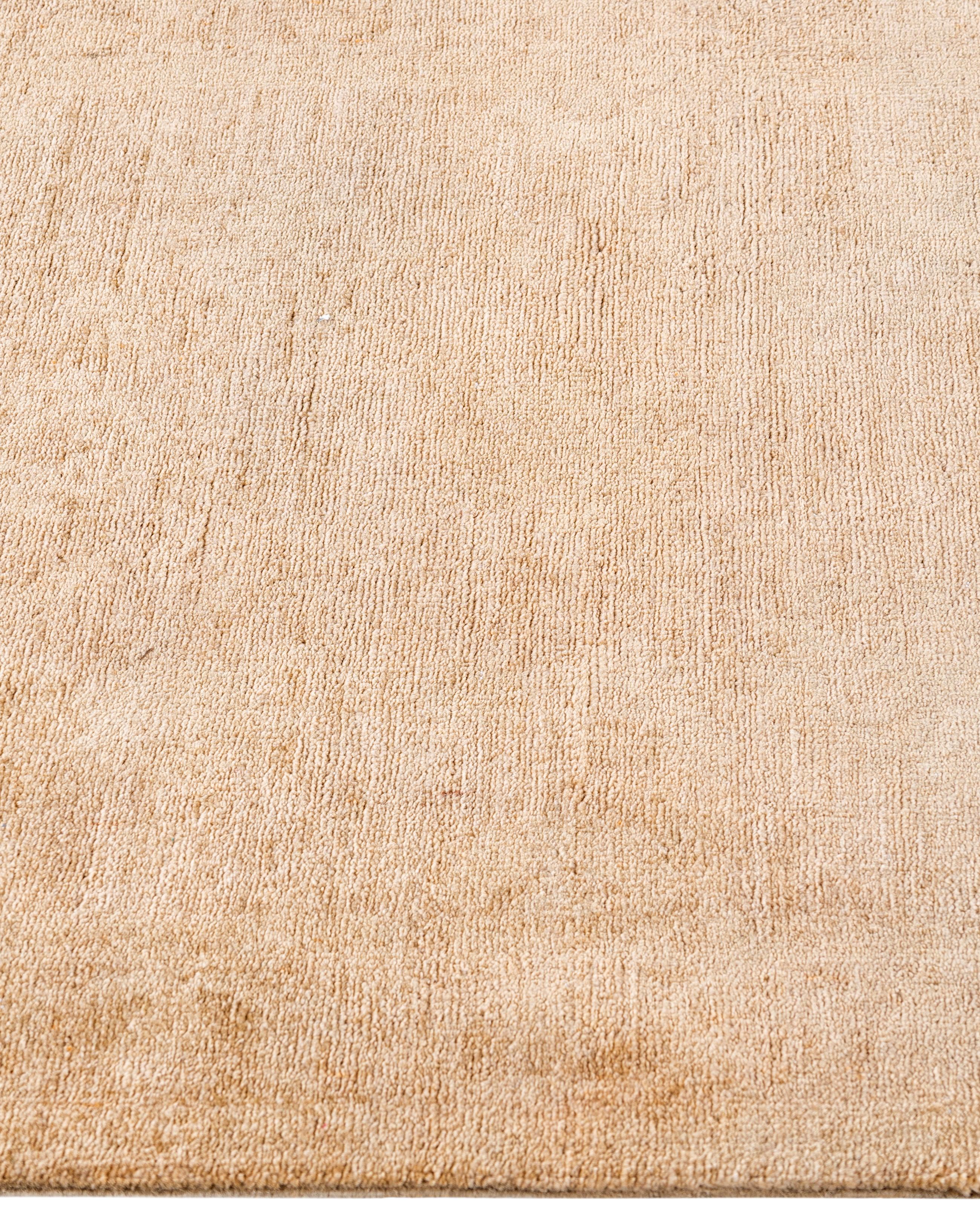 Annodato a mano Runner beige in lana tinta unita 2' 8