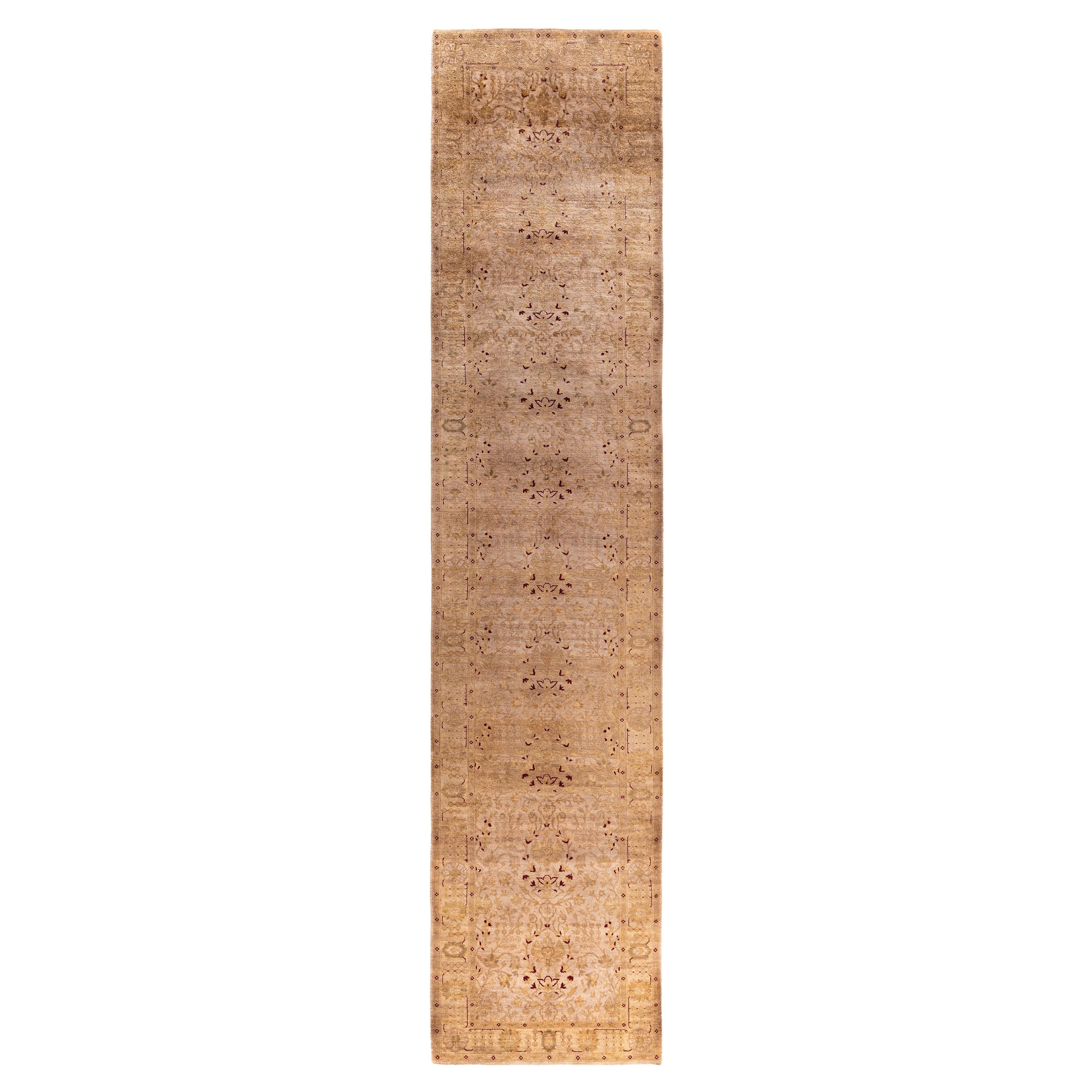 Runner beige in lana tinto in capo unico 3' 0" x 14' 1"