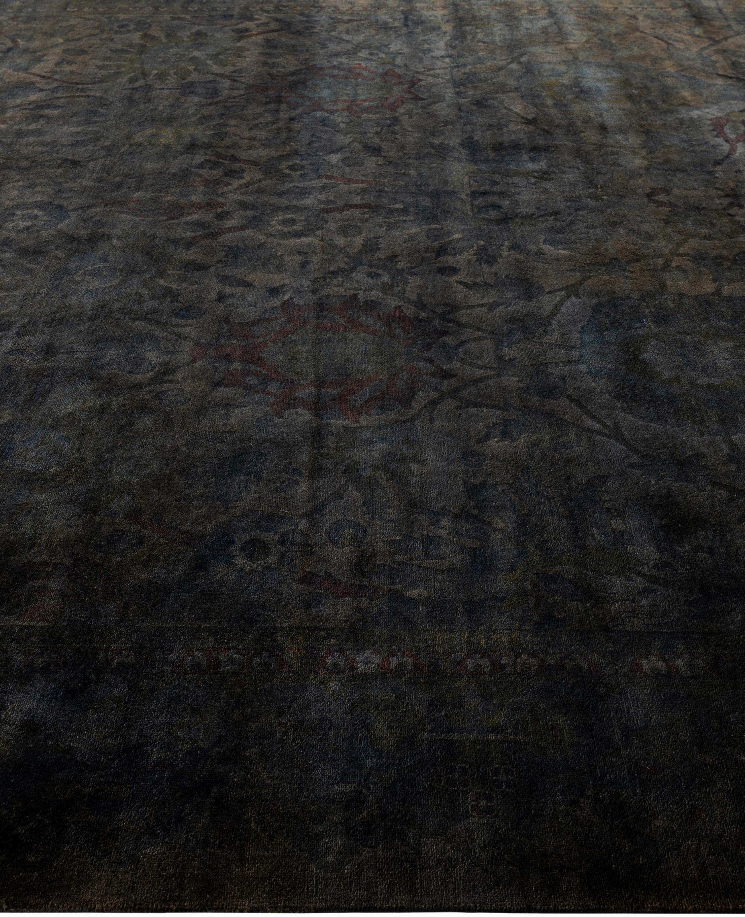 Annodato a mano Tappeto d'area nero in lana Overdyed one-of-a-Kind 10' 0