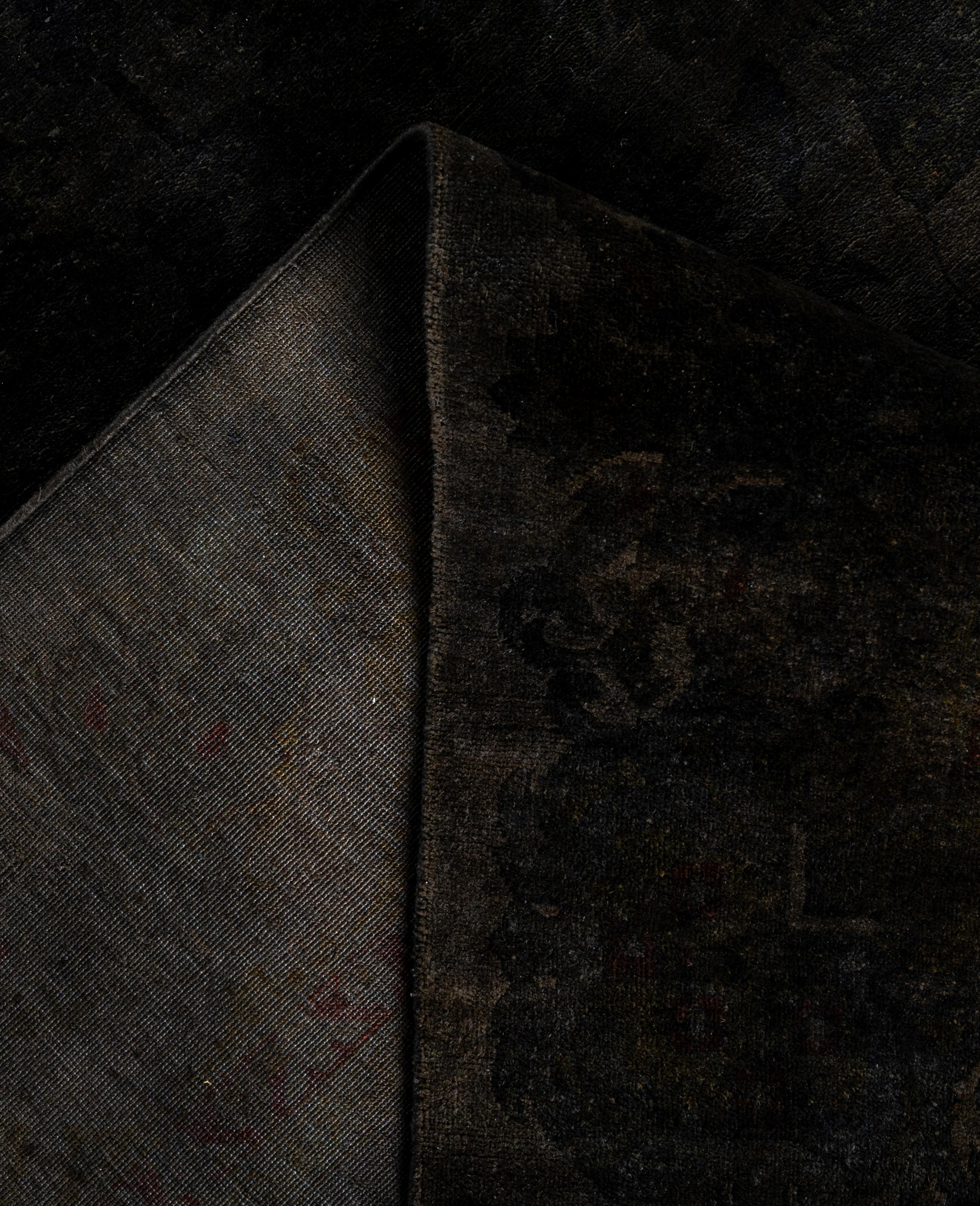 XXI secolo e contemporaneo Tappeto d'area nero in lana Overdyed one-of-a-Kind 10' 0