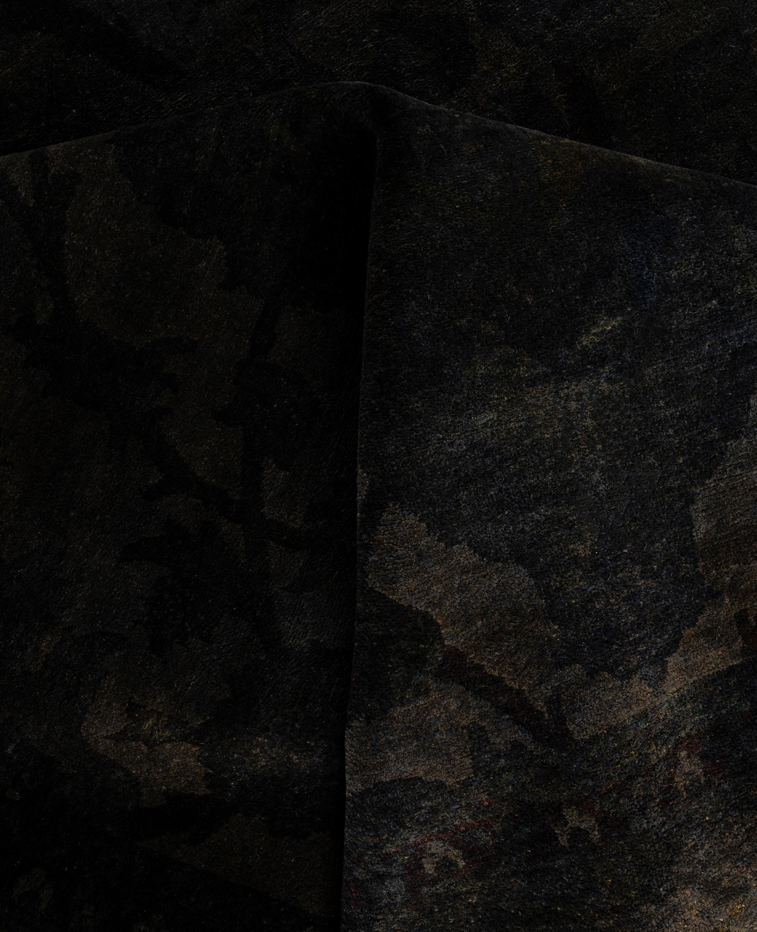 Lana Tappeto d'area nero in lana Overdyed one-of-a-Kind 10' 0