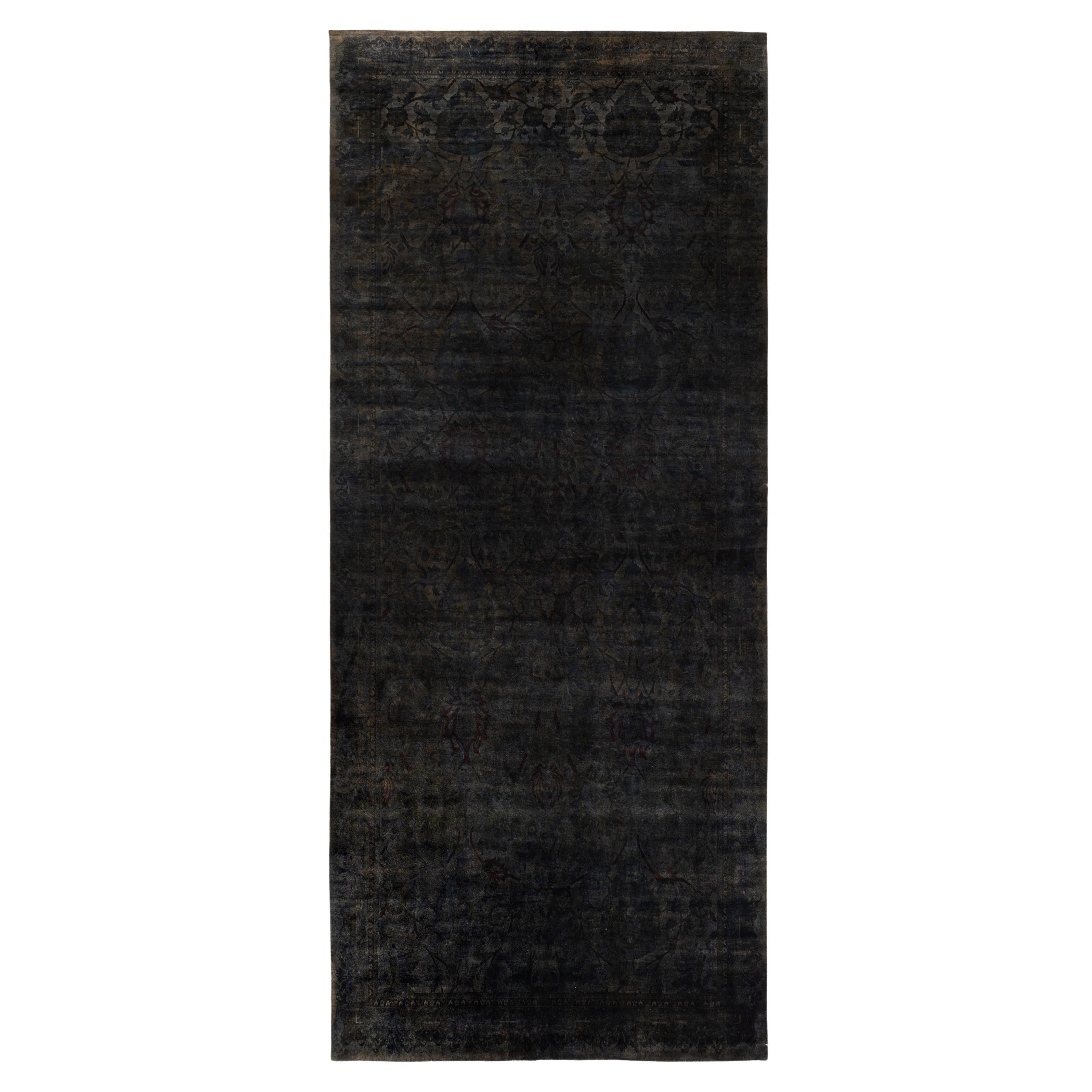 Overdyed Einzigartige Wolle Schwarz Bereich Teppich 10' 0" x 22' 4"