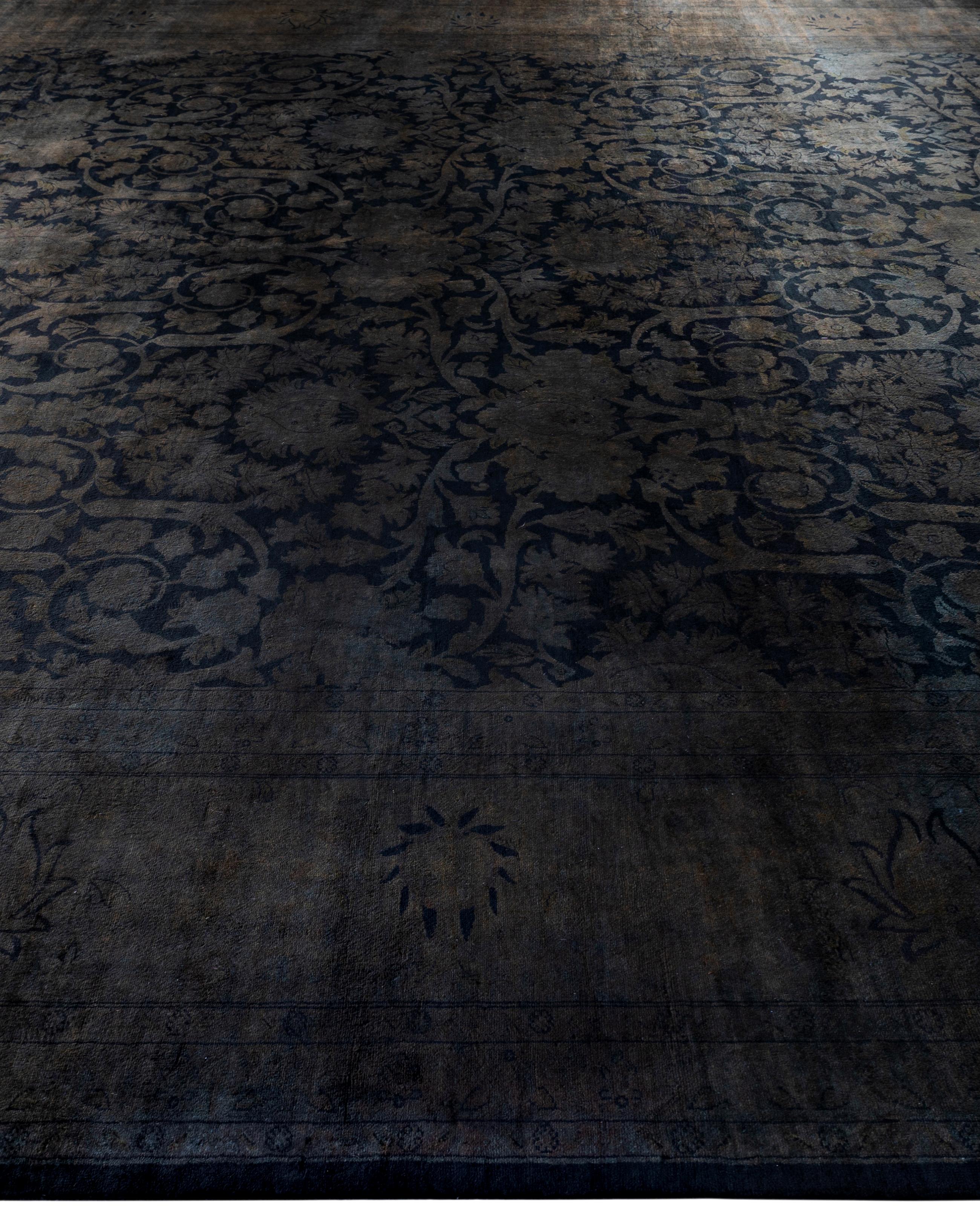 Hand-Knotted Overdyed One-of-a-Kind Wool Black Area Rug 12' 0