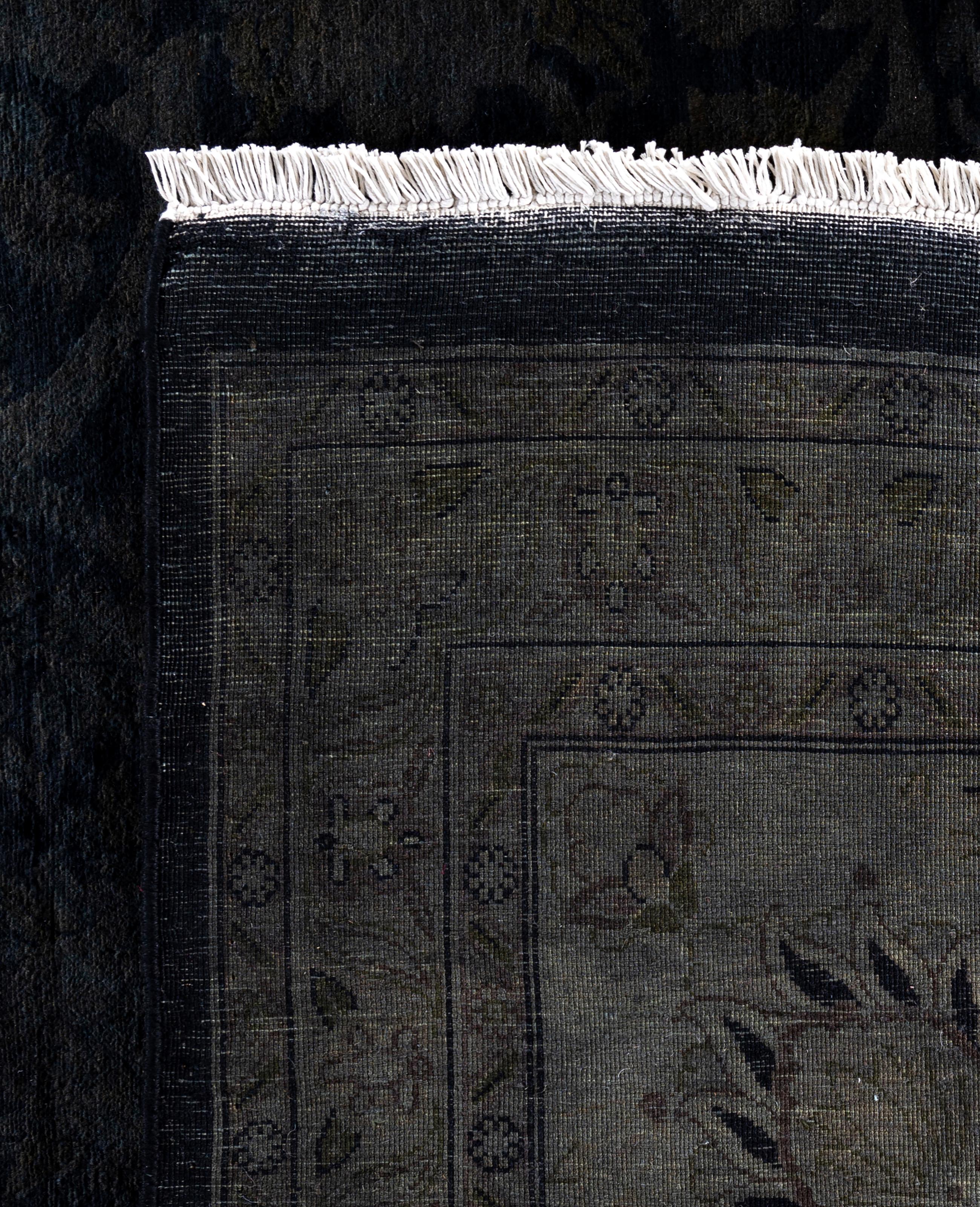 Overdyed One-of-a-Kind Wool Black Area Rug 12' 0