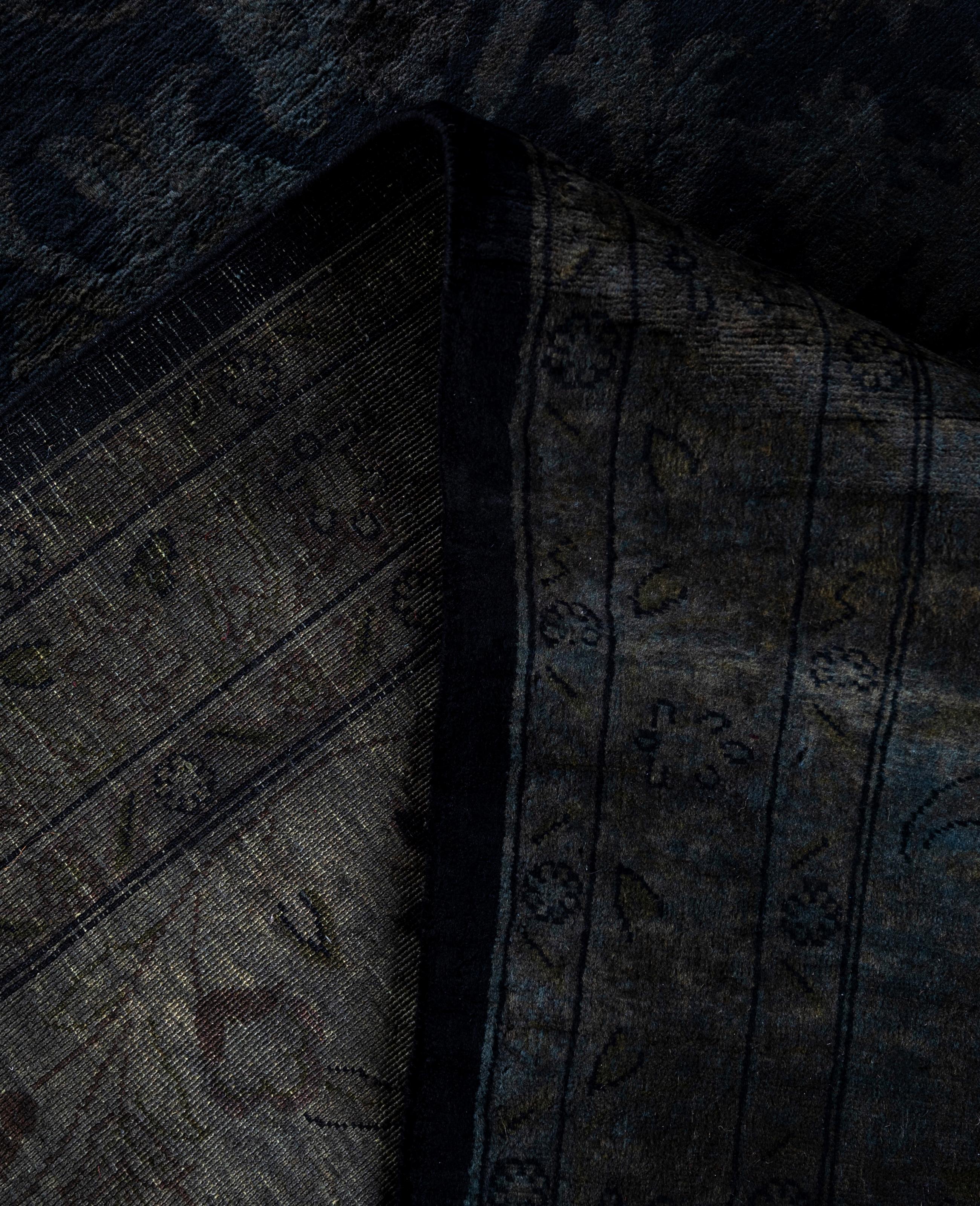 Contemporary Overdyed One-of-a-Kind Wool Black Area Rug 12' 0