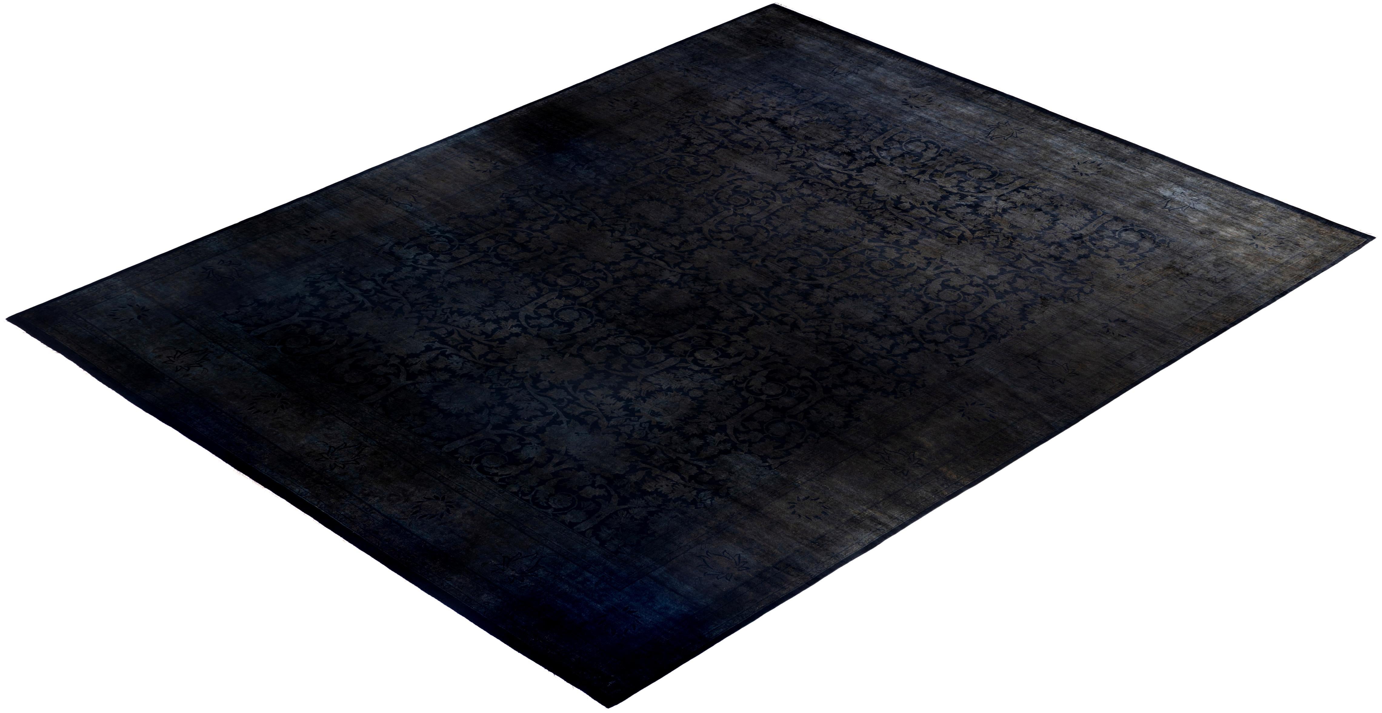 Overdyed One-of-a-Kind Wool Black Area Rug 12' 0