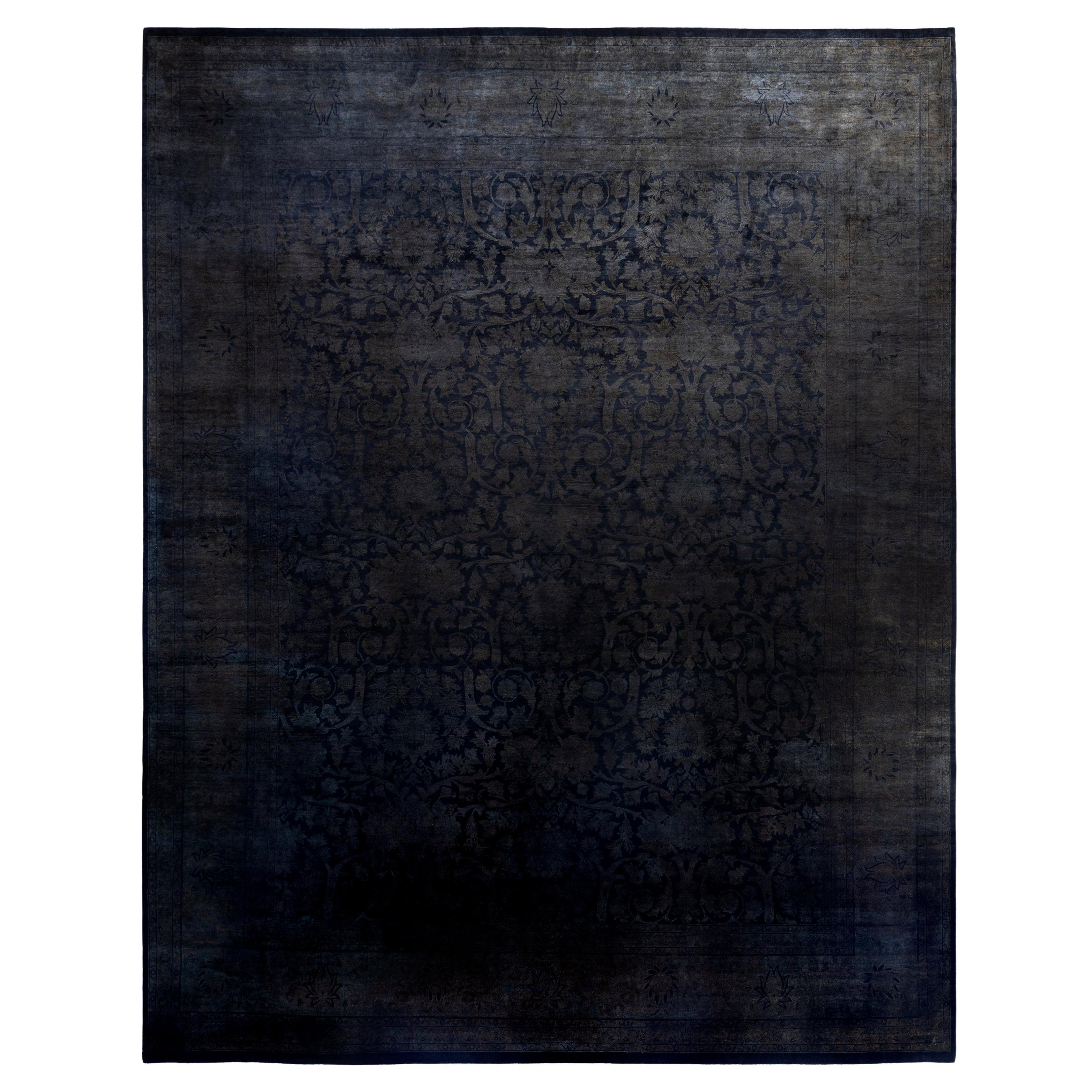 Overdyed One-of-a-Kind Wool Black Area Rug 12' 0" x 15' 5" For Sale