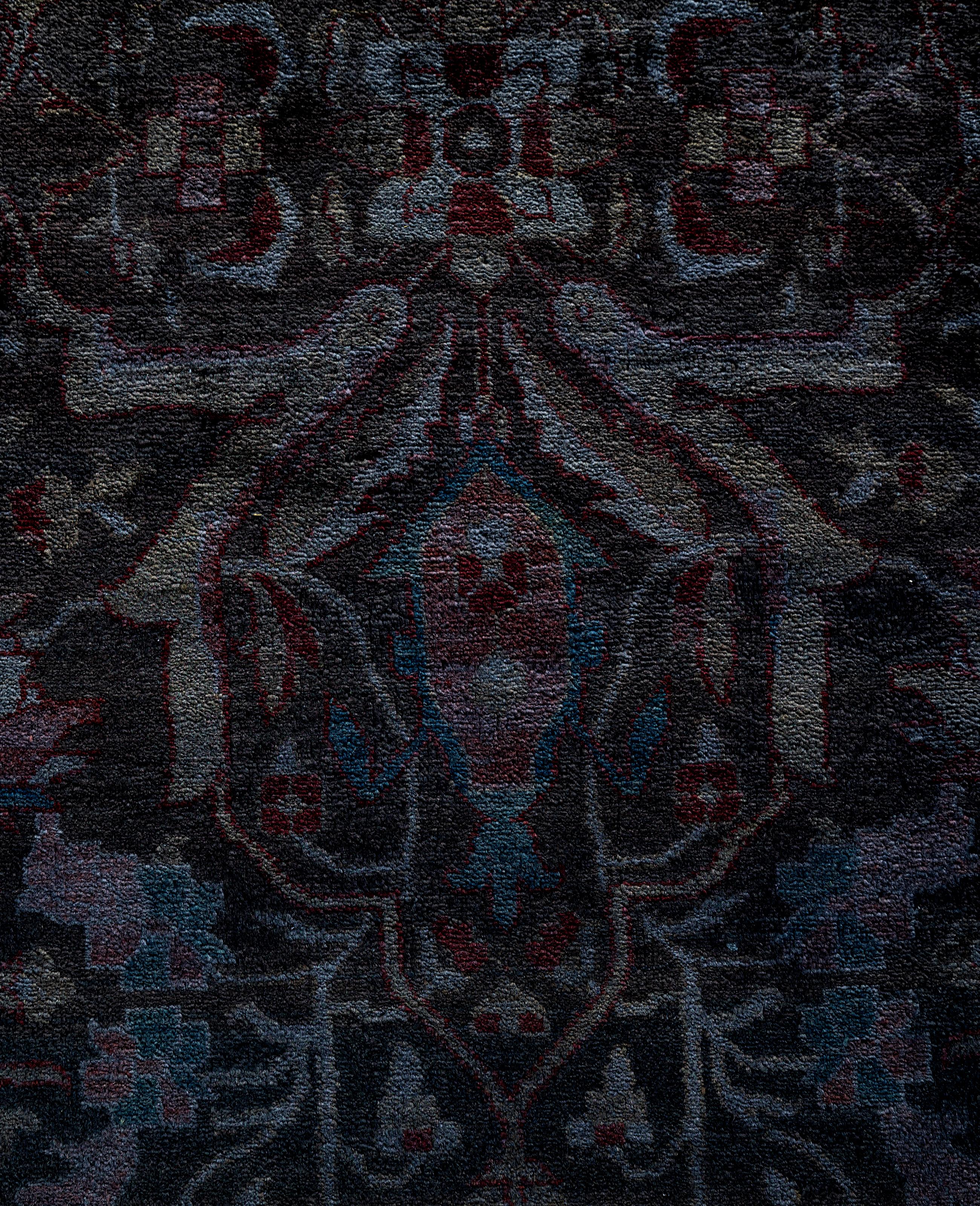 Pakistanais Tapis de zone en laine surteint et unique en son genre, noir 12' 1