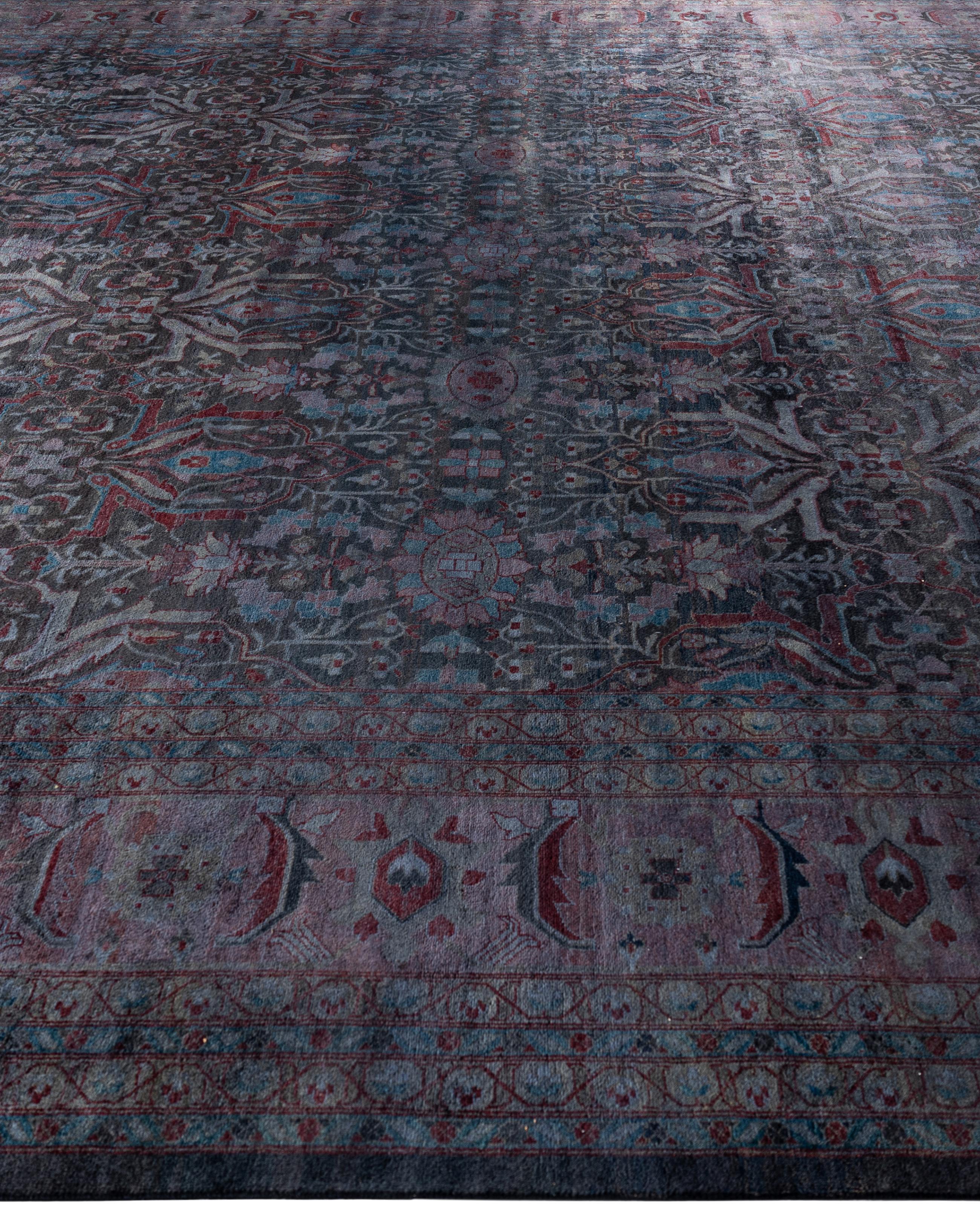 Noué à la main Tapis de zone en laine surteint et unique en son genre, noir 12' 1