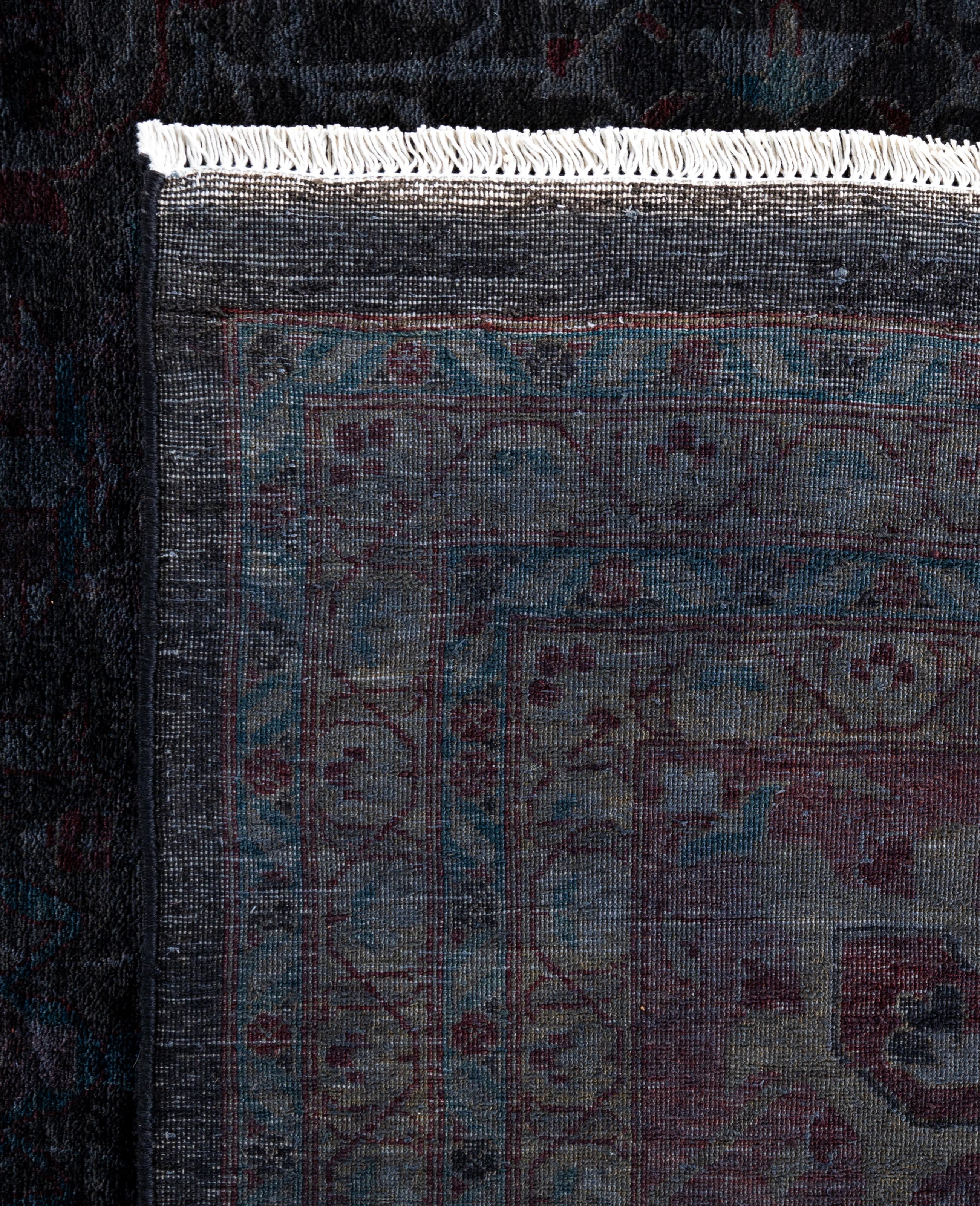 Tapis de zone en laine surteint et unique en son genre, noir 12' 1