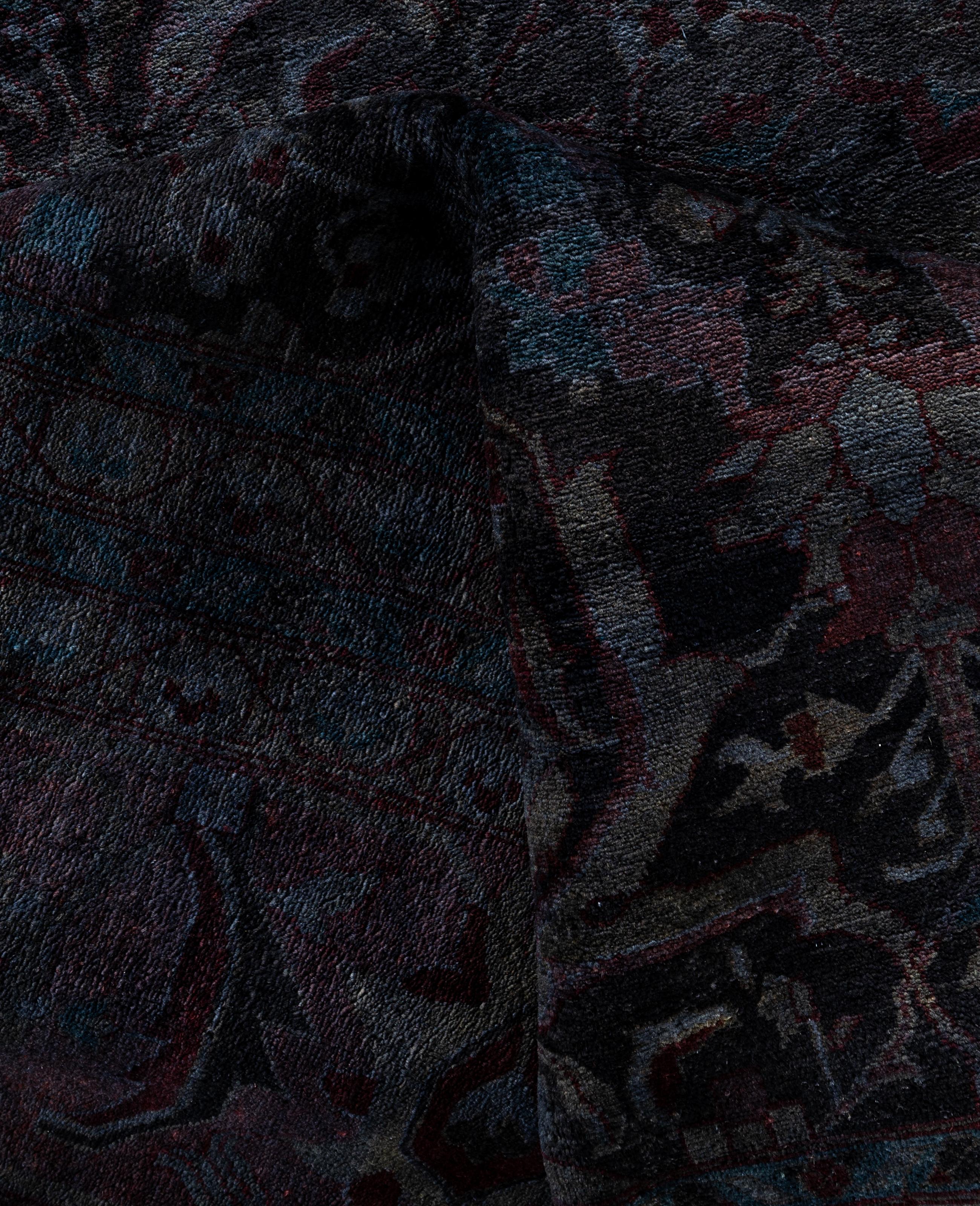 Laine Tapis de zone en laine surteint et unique en son genre, noir 12' 1
